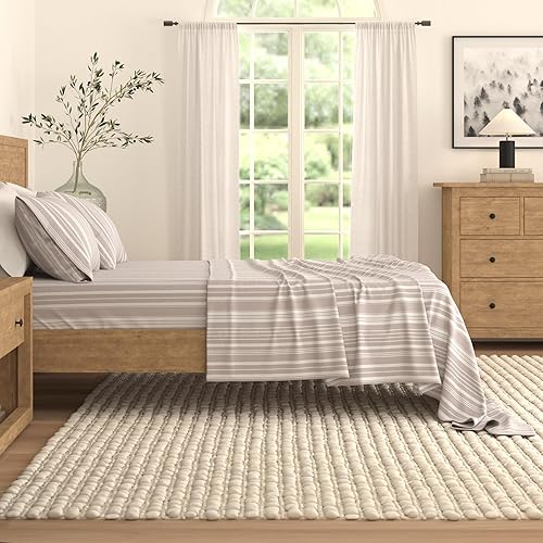 Miniatura 6 de Great Bay Home Juego de sábanas tamaño individual de microfibra - Sábanas de 3 piezas a rayas moradas - Ropa de cama de microfibra ultrasuave y