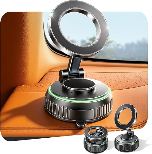 Rorhxia Car Phone Holder for Magsafe, [Never Falls Off on Bumpy Roads], Foldable Vacuum Magnetic Phone Mount for Dashboard Windshield for Your Car Fit iPhone 17/16/15/14/13/12 Pro Max