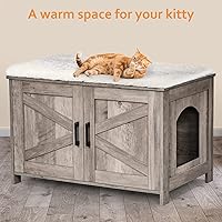 Vista 70 de Homhedy - Caja de arena para gatos, muebles de madera para baño de gatos con puerta de granero, casa para mascotas, se adapta a la mayoría de cajas