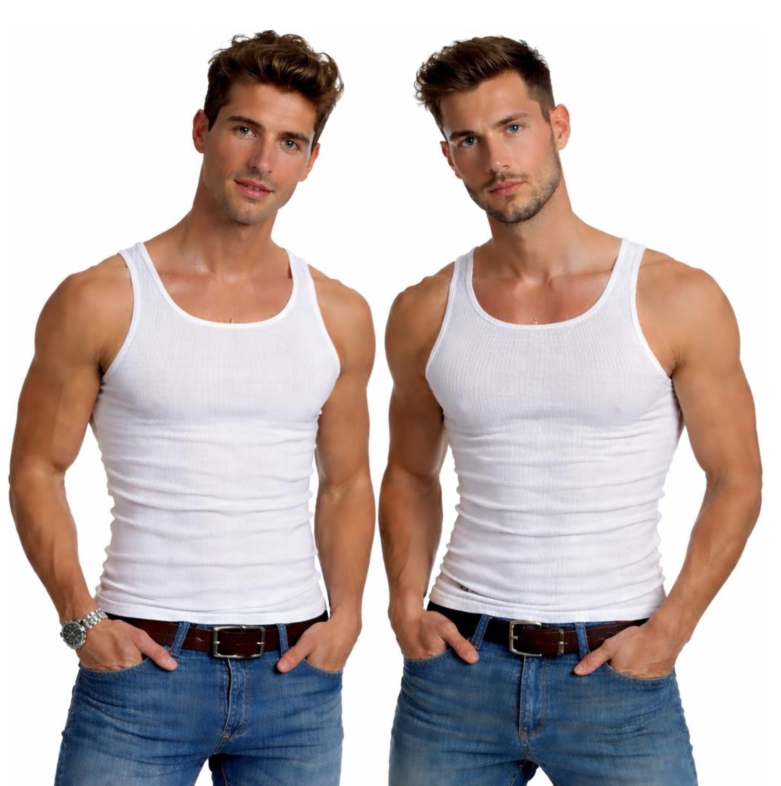 2 | 4 | 6 | 10 pezzi Canottiere da uomo a doppia costa, colore bianco, 100% cotone resistente e adatto all'asciugatrice