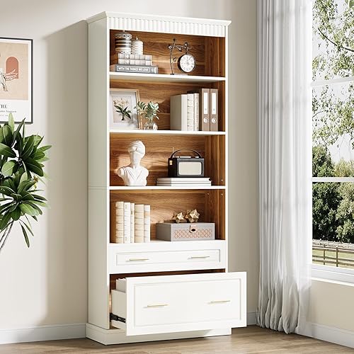 Tribesigns 5-Shelf Bookcase with File Cabinet Drawer, 72" Tall Bookshelf,