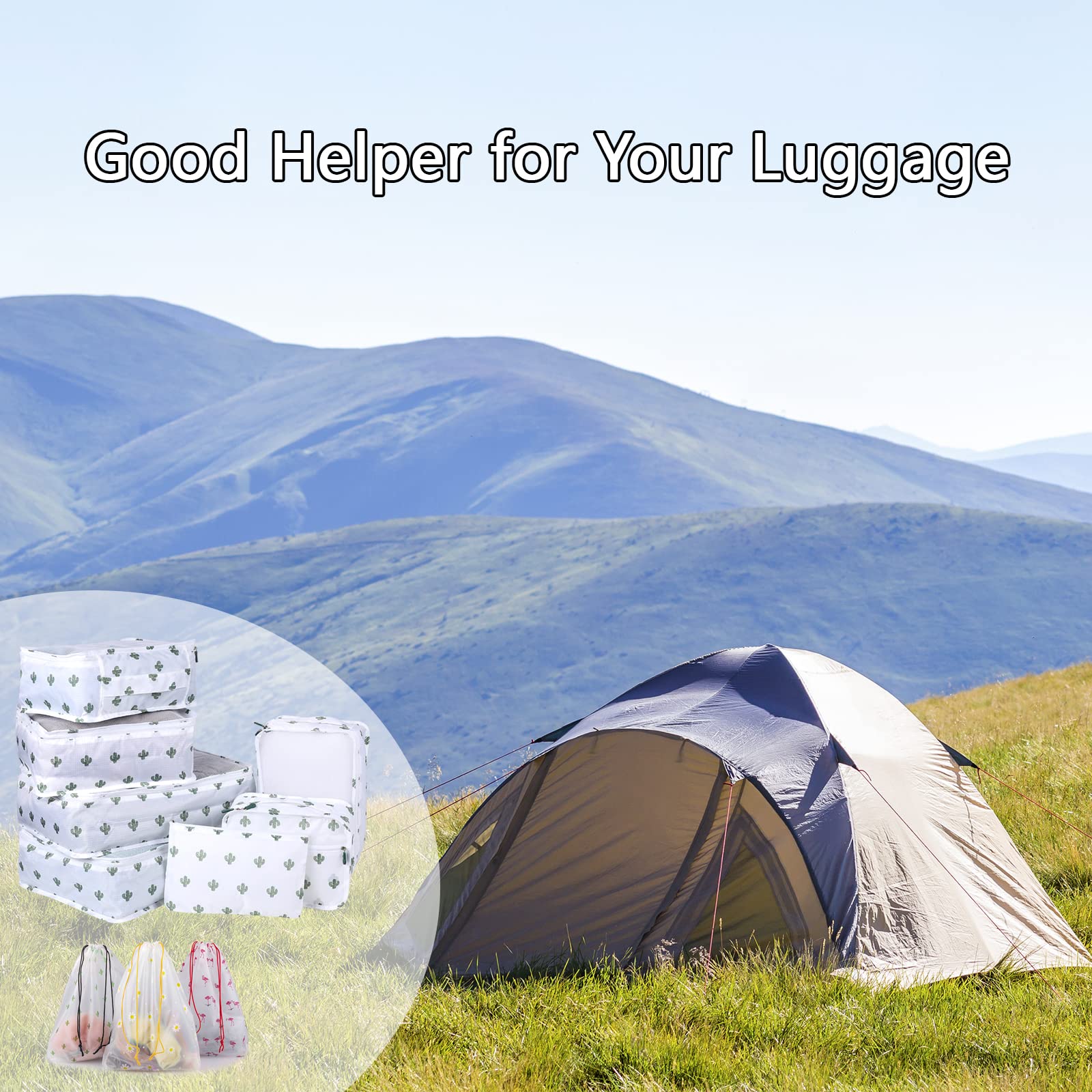 Sciphylia Organizer Valigie Organizer Valigia Set di 10 Borse Organizer da Viaggio Impermeabili Cubi di Imballaggio Viaggio Accessori Utili per Vestiti Cosmetici Scarpe Biancheria Intima Cactus Bianco