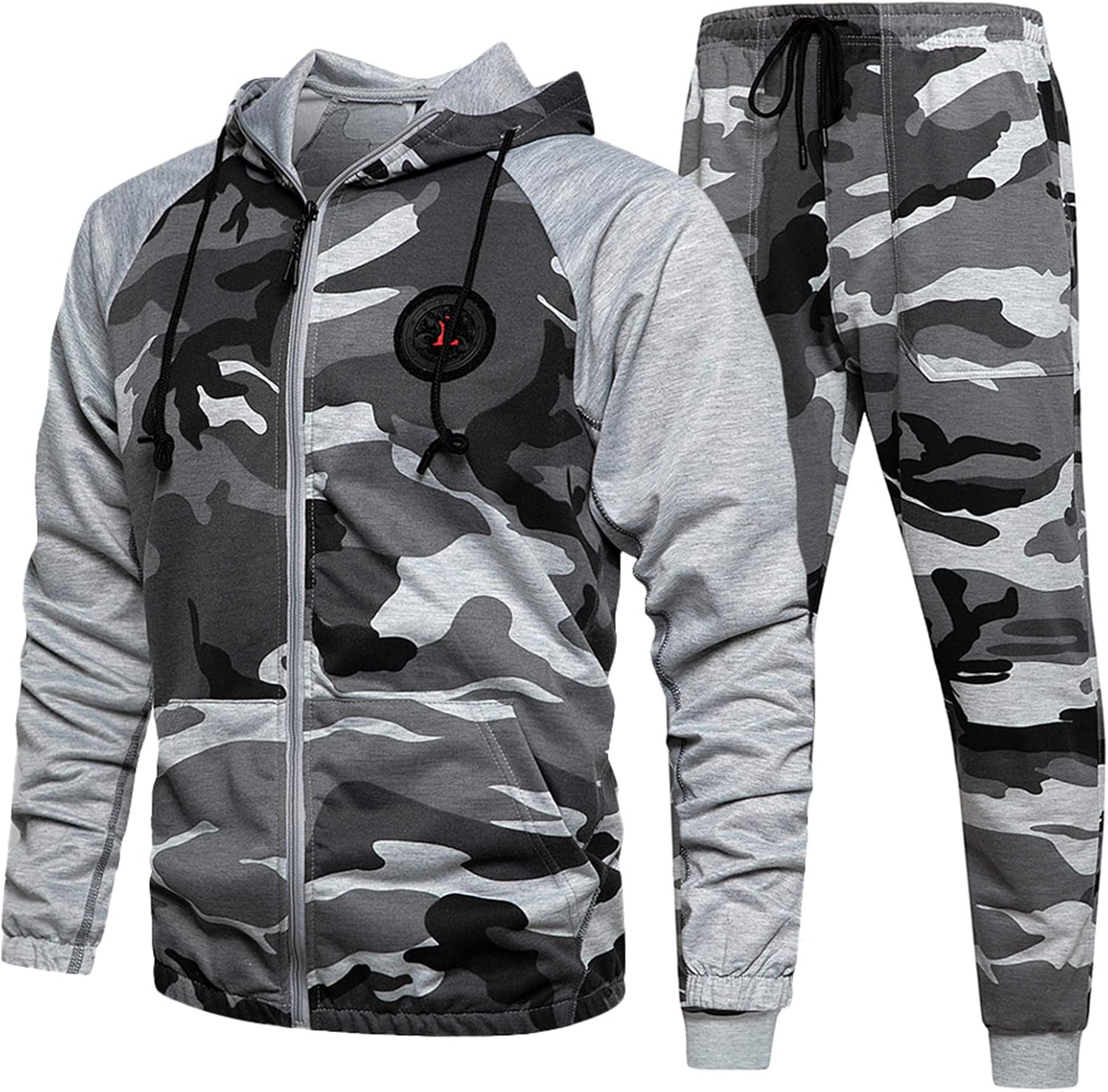DUOFIER Men's Hooded Athletic Tracksuit Casual Full Zip Jogging Sweatsuits