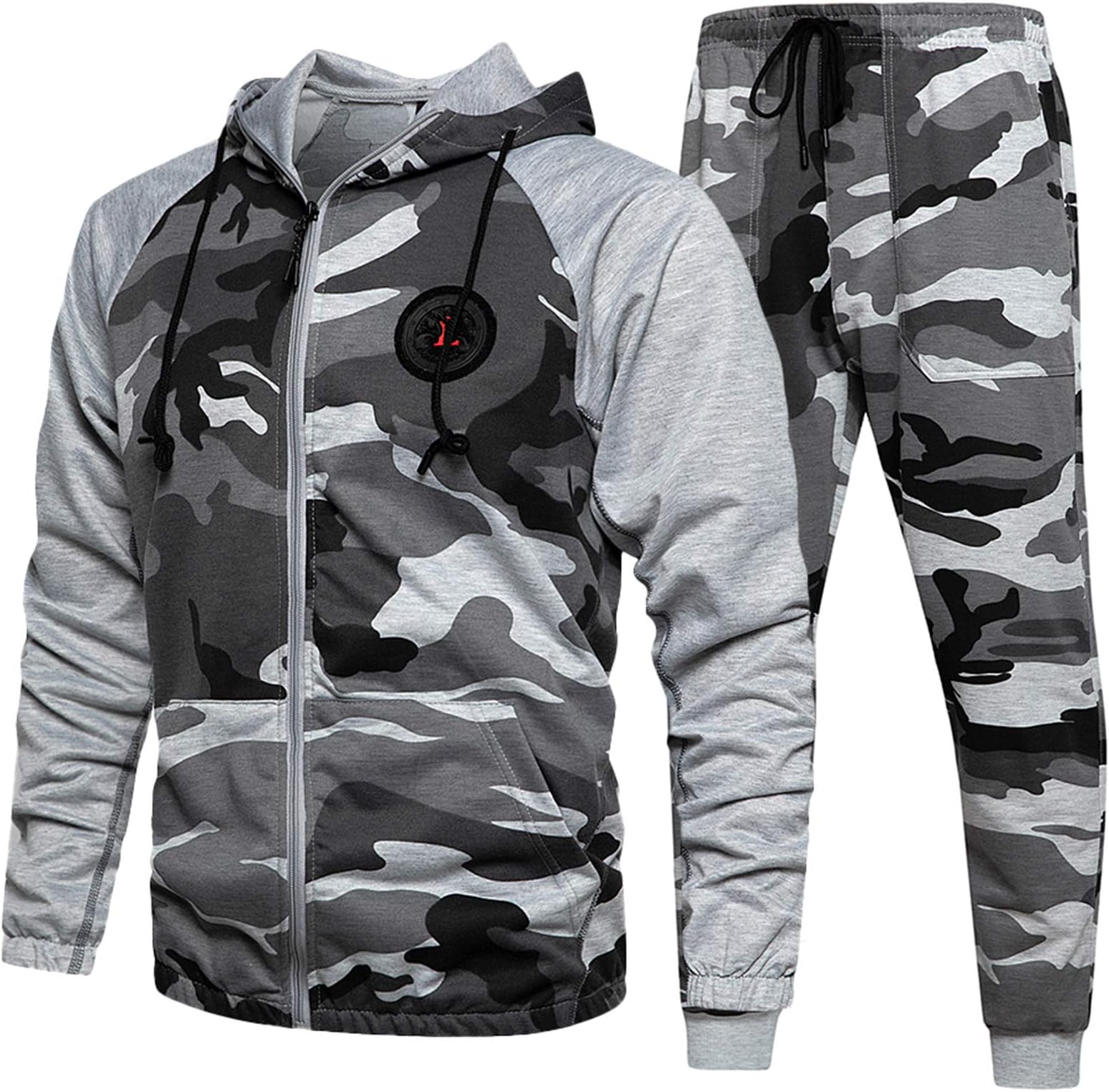 DUOFIERMen's Hooded Athletic Tracksuit Casual Full Zip Jogging SweatSuits