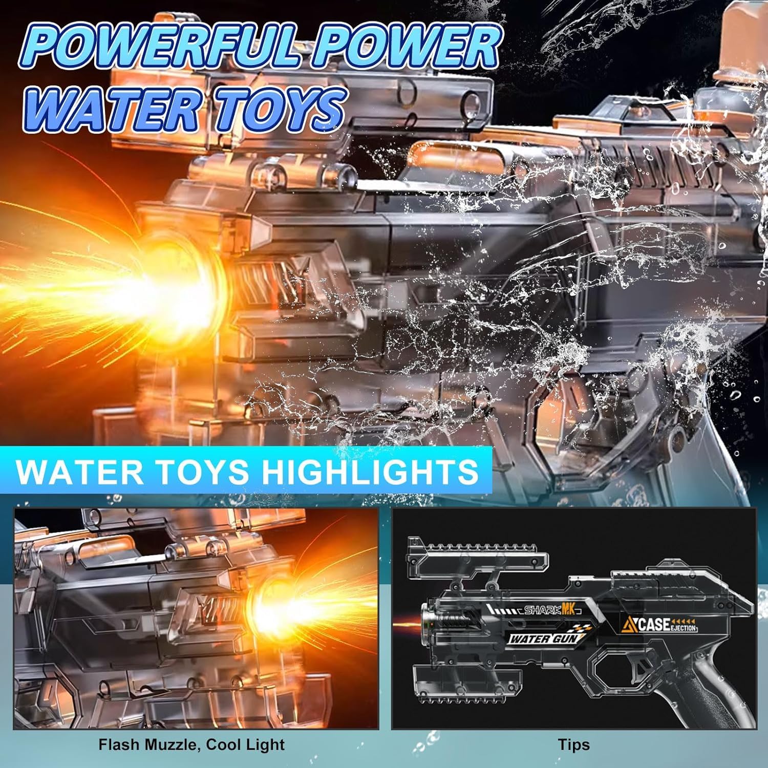 Juego de 2 Pistolas de Agua eléctricas,Potentes Pistolas de Agua automáticas con luz LED,Alcance ultralargo,Autonomía ultralarga,Juguetes de Verano para Fiestas en la Piscina,La Playa y al Aire Libre