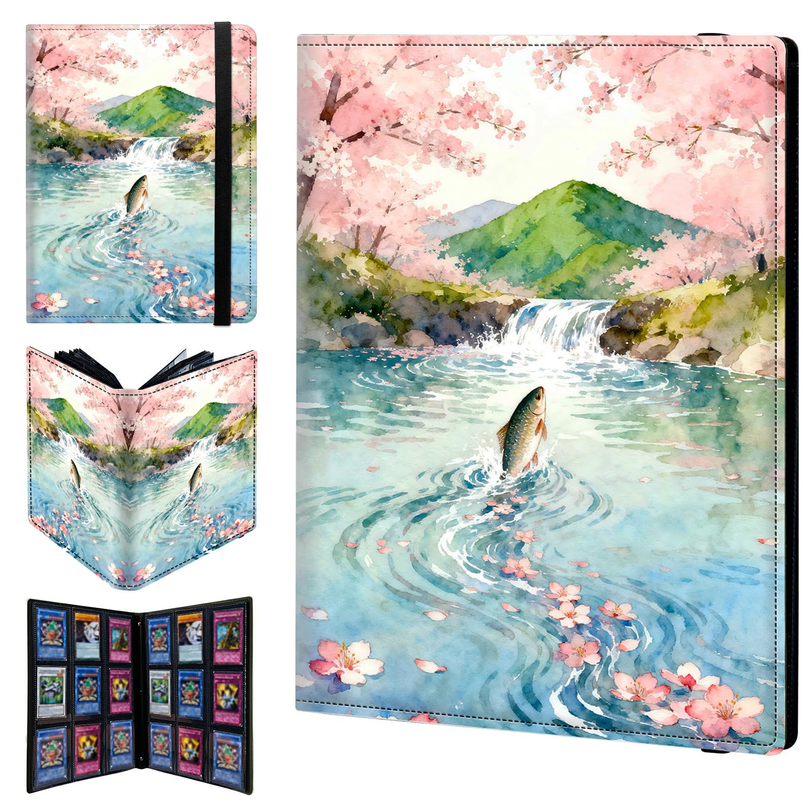 9 Pocket Trading Card Binder 540 Side Loading Pocket Album with Cherry Blossom Tree Fish Pattern Design Card Binder for Sports Cards & Game Cards — image 1