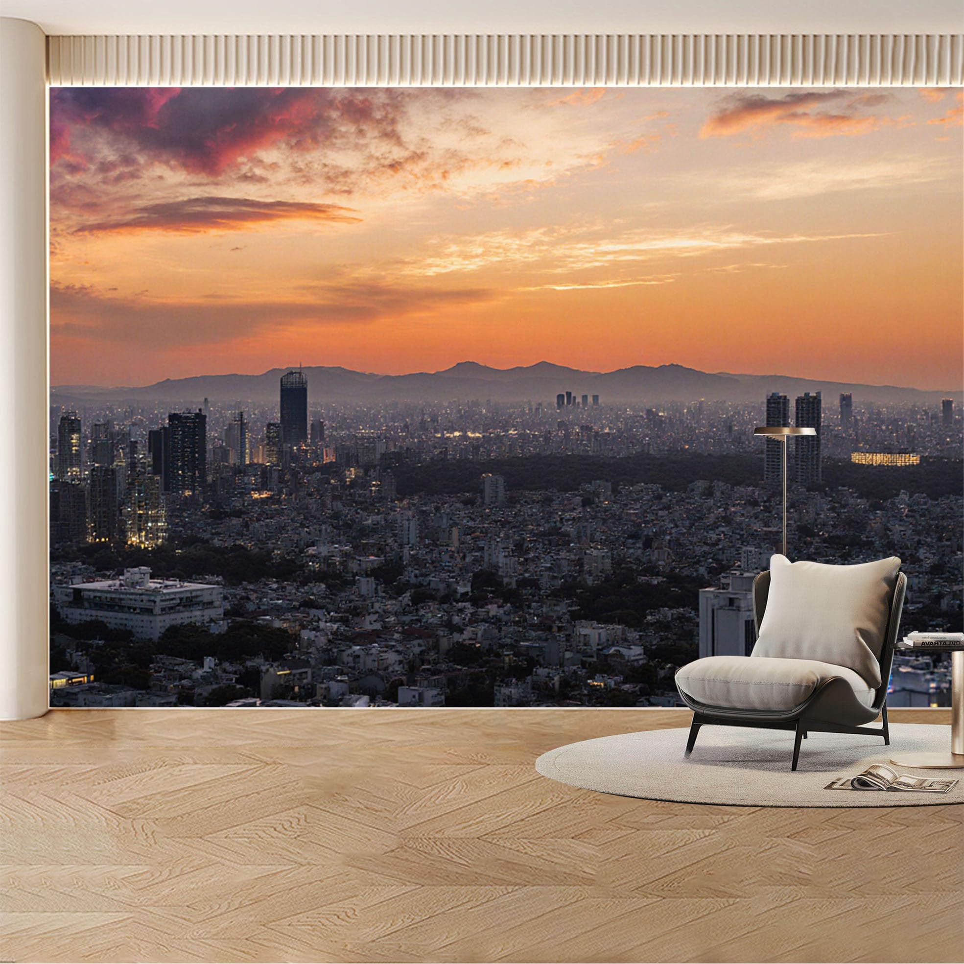Custom Wall Mural Wallpaper Cityscape Skyline Mountain Landscape Large Wall Art 3D Effect Sunset Removable SelfAdhesive Large Photo for Living Room， Bedroom， Office