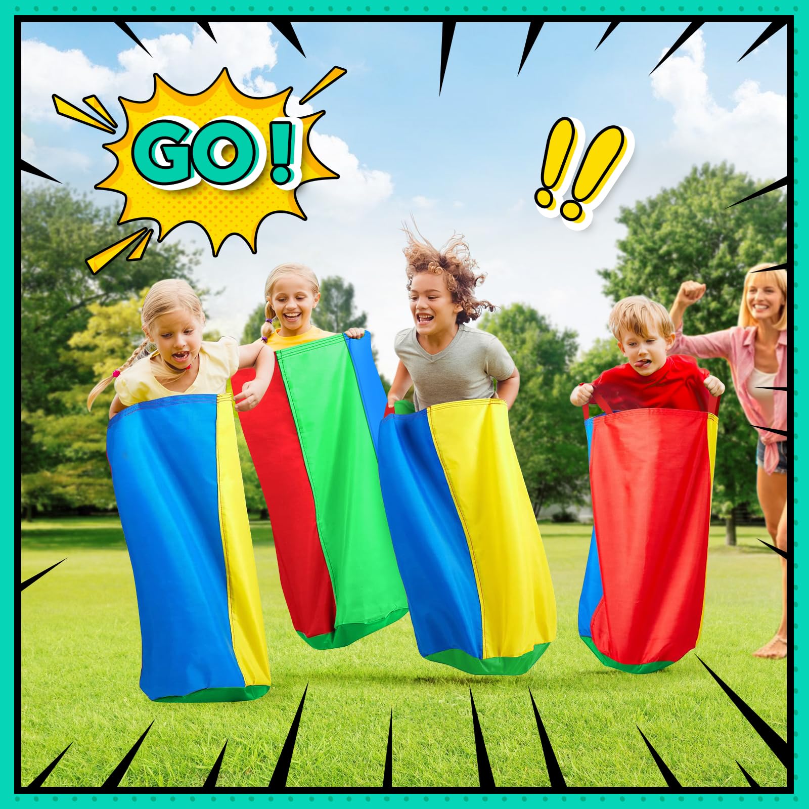 Sports and Outdoors, Sports Day Kit, 4 Potato Sack Race Bags, 4 Pairs of Foot Straps, 12 Medals, 5 Whistles, Perfect for Outside Backyard Field Day Birthday Party Games - 4