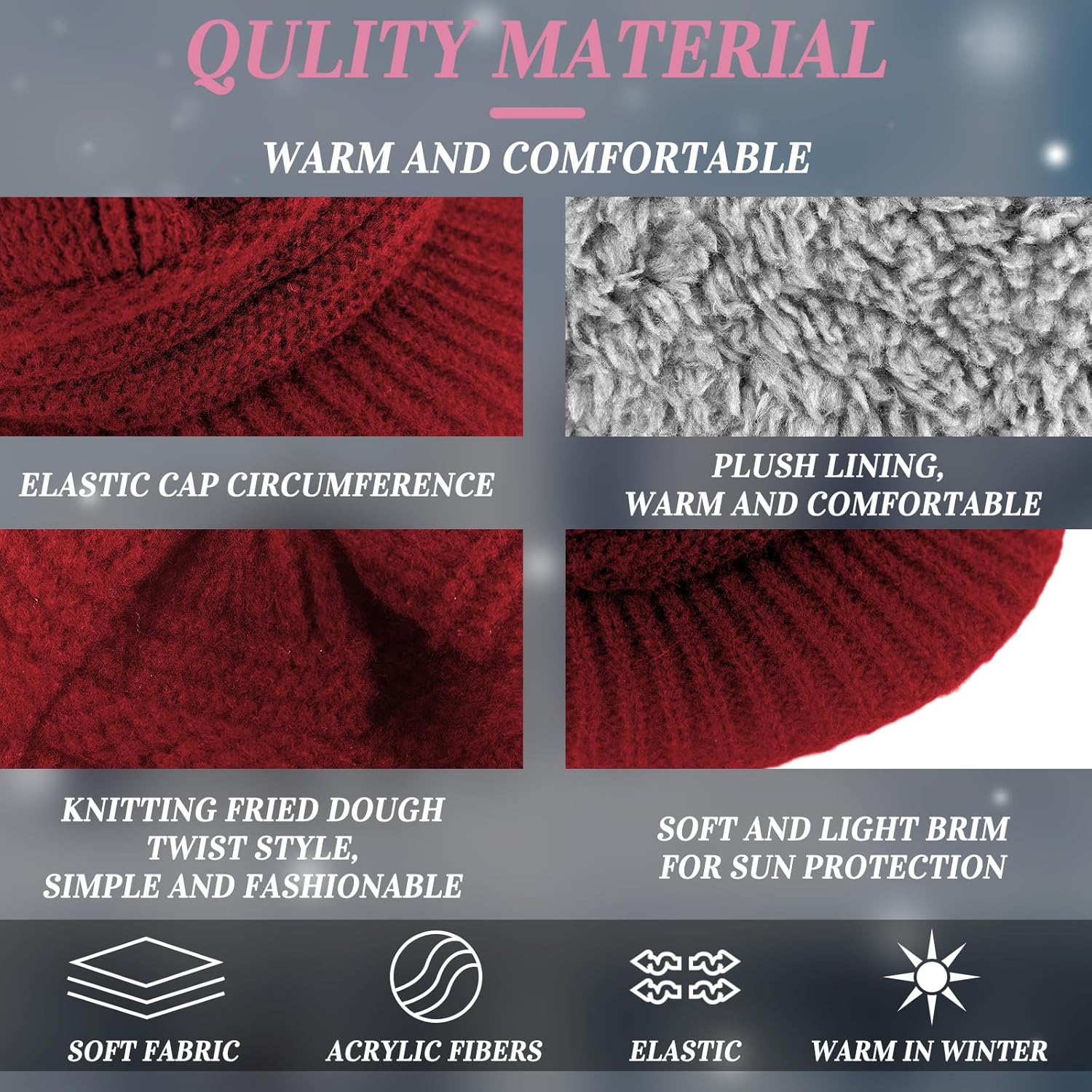 Mepase 3 Pieces Women Warm Hat for Winter Slouchy Beanie Cap with Visor Knitted Newsboy Hats for Women Ski Snow - Image 5