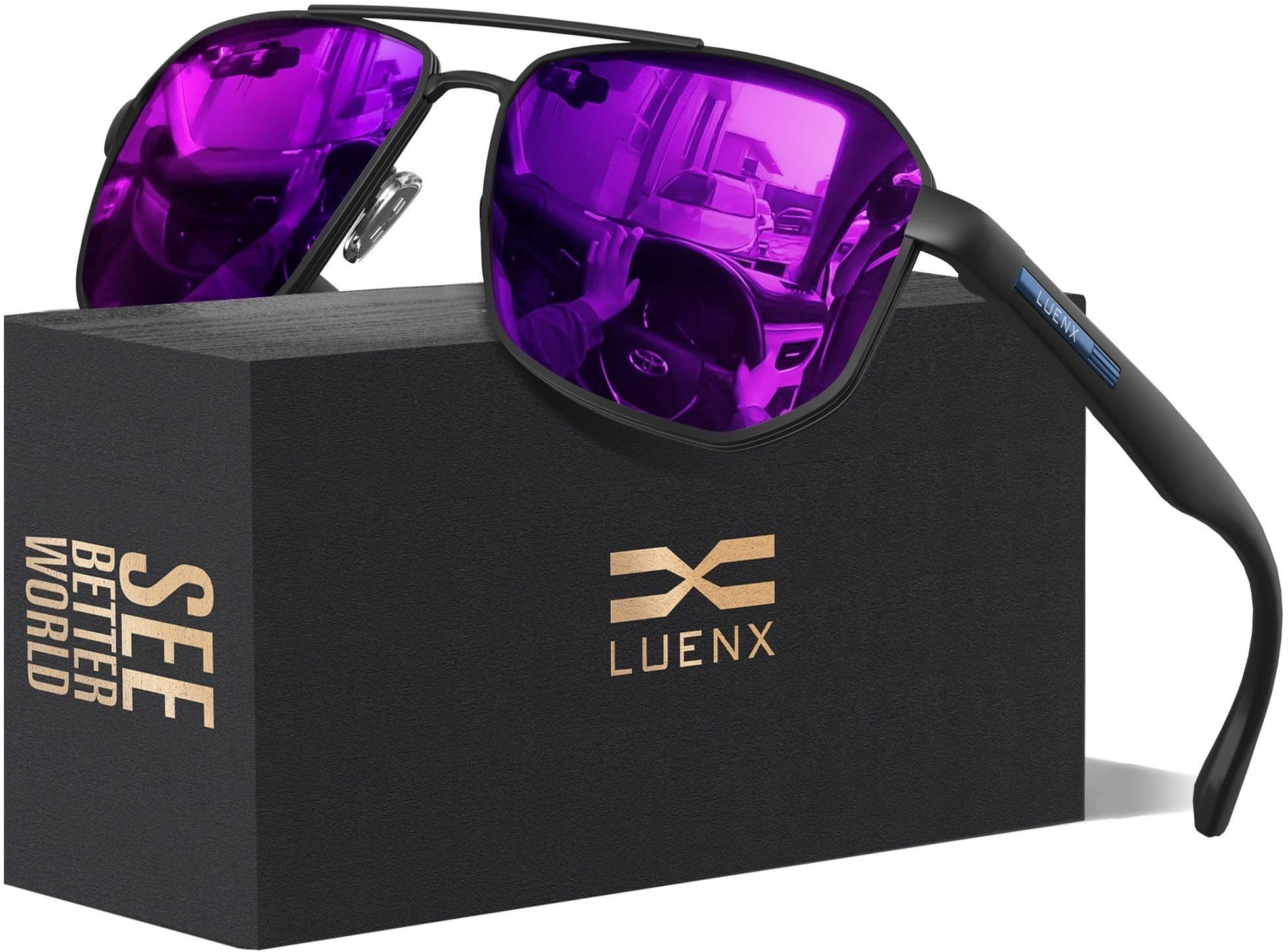 Aviator Sunglasses for Men Square Polarized Polygon Lens - UV 400 Protection with Accessories Driving Outdoor