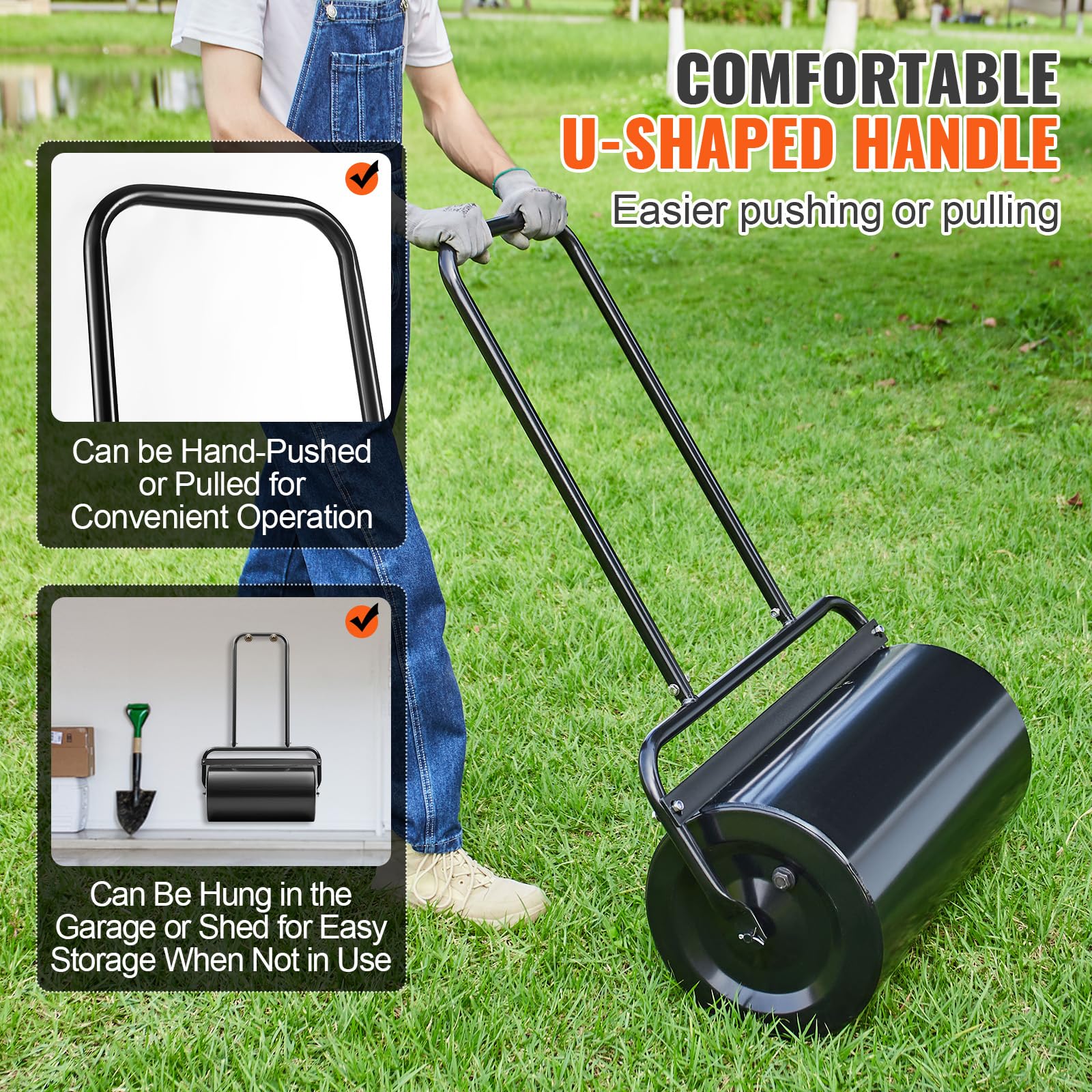 VEVOR Rullo da Giardino 46 L Acciaio Riempito Sabbia Acqua Maniglia Ergonomica