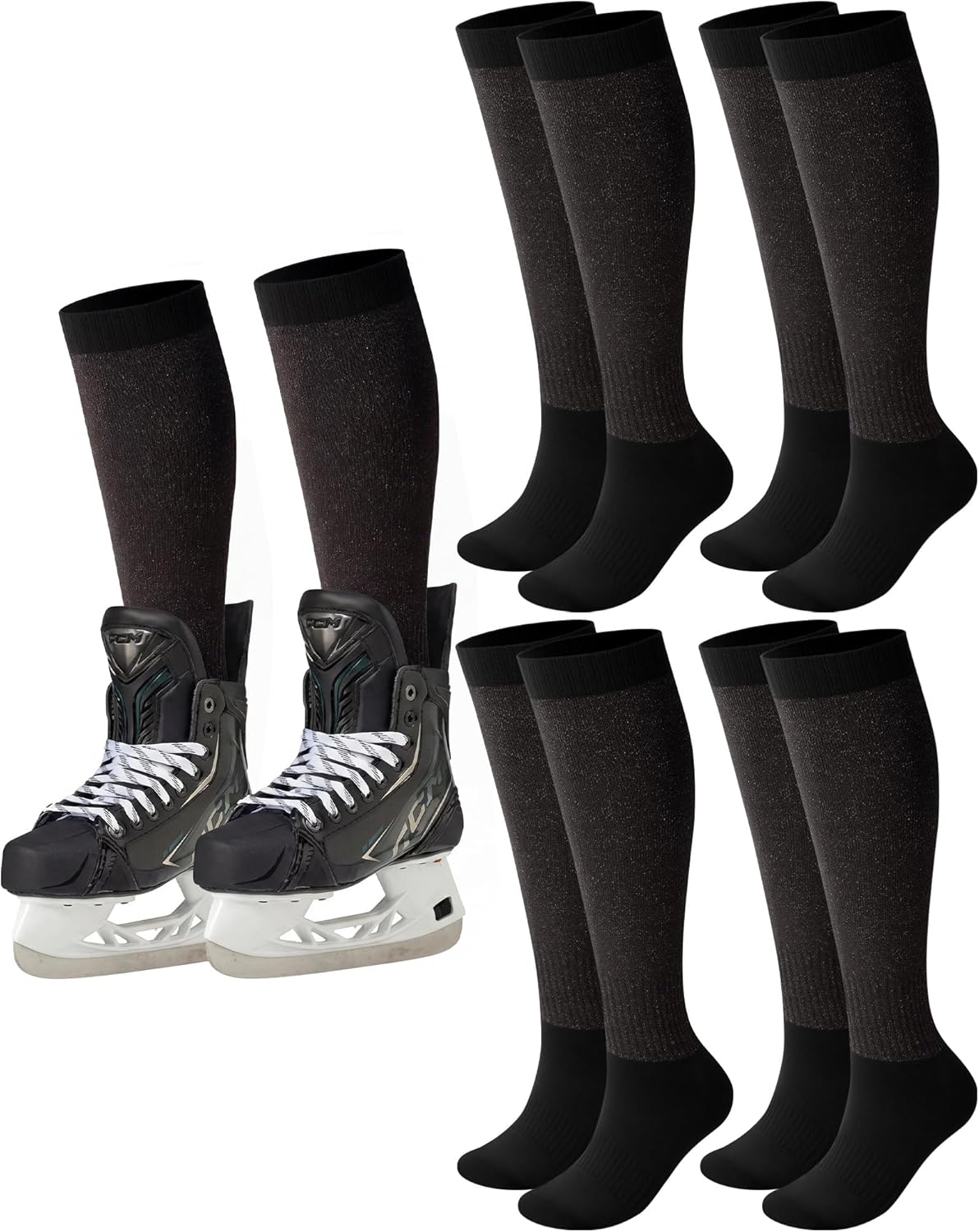 Ramede 5 Pairs Cut Resistant Hockey Socks A5 Level Protection Skate Black Knee Long Socks for Hockey Players Coaches Gardening Work