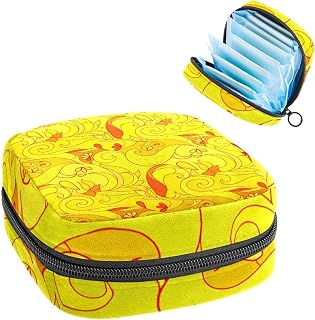 Yellow Abstract Period Pouch Portable,Tampon Storage Bag for Sanitary Napkins, Multicolor, 4.7x6.6x6.6 in/12x17x17 cm