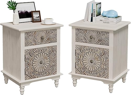 Miniatura 9 de SUNBURY Mesa auxiliar para sala de estar, mesa auxiliar pequeña con 3 cajones, mesita de noche vintage, elegante mesita de noche pequeña para