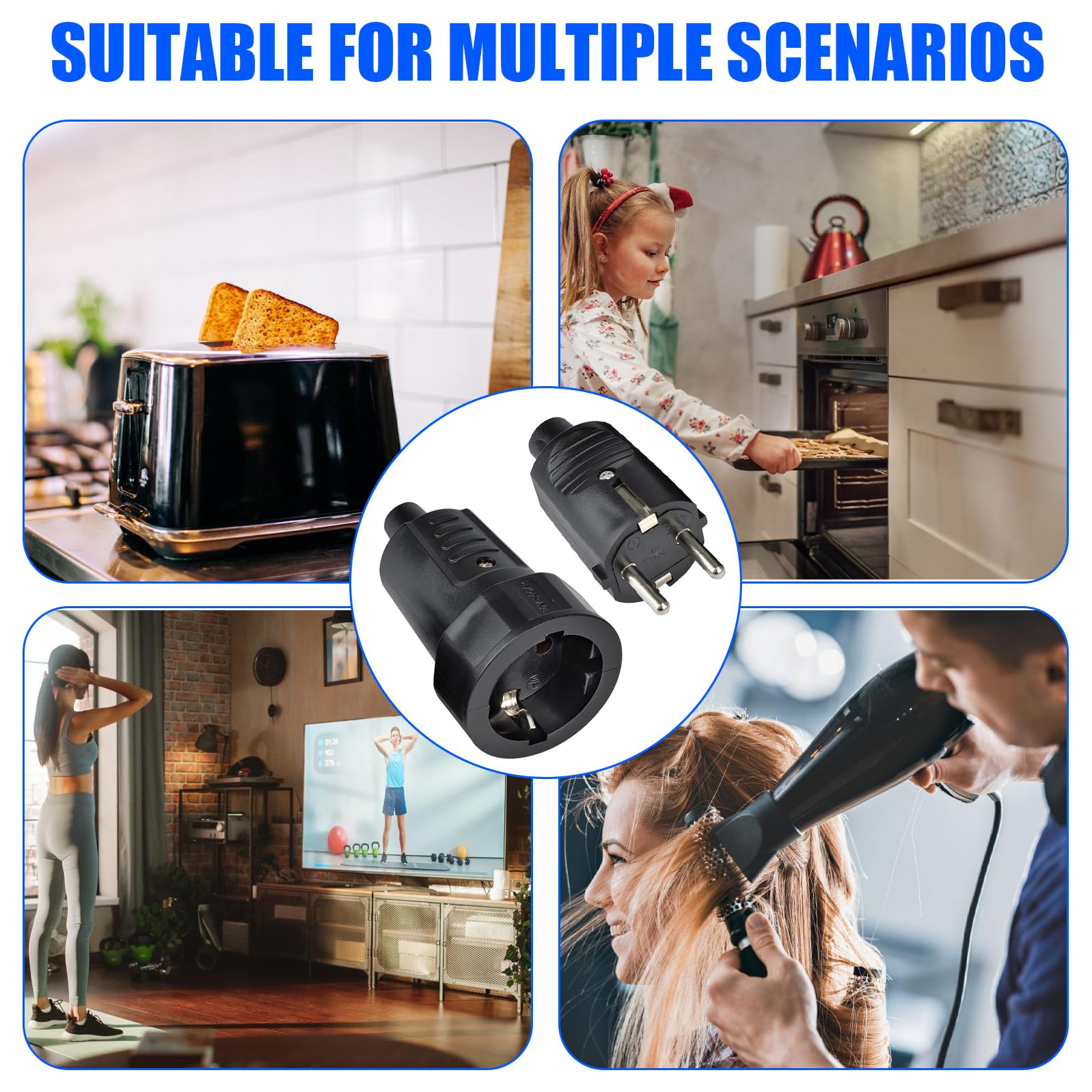 Multiprise Extérieure IP44 - 5 prises standards français 2P+T 16A avec caches et fiche 16A