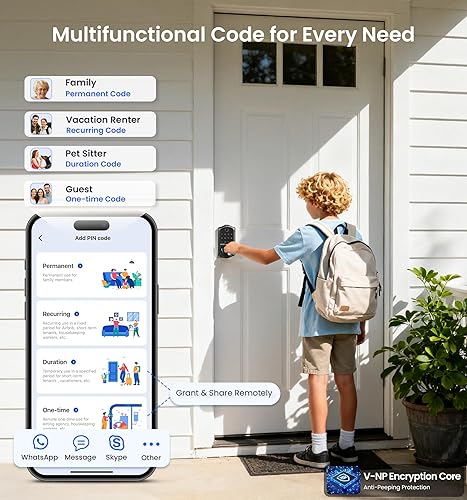 Miniatura 6 de Veise VE018 - Cerradura inteligente con manija de perilla, huella digital, control de aplicación, entrada sin llave para puerta delantera y