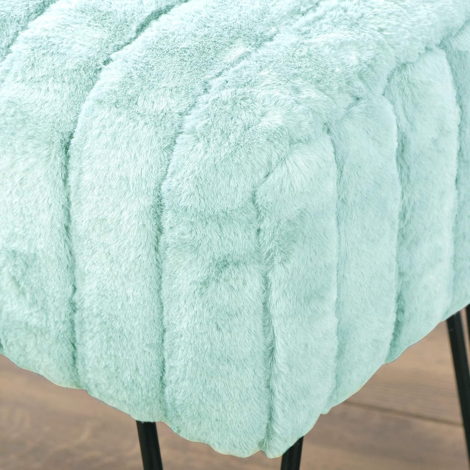 Home Soft Things Super Mink Faux Fur Blue Ottoman Bench 19" x 13" x 17" H, Bleached Aqua, Living Room Foot Rest Stool Entryway Makeup Bench End of Bed Bedroom Home Decor Chair