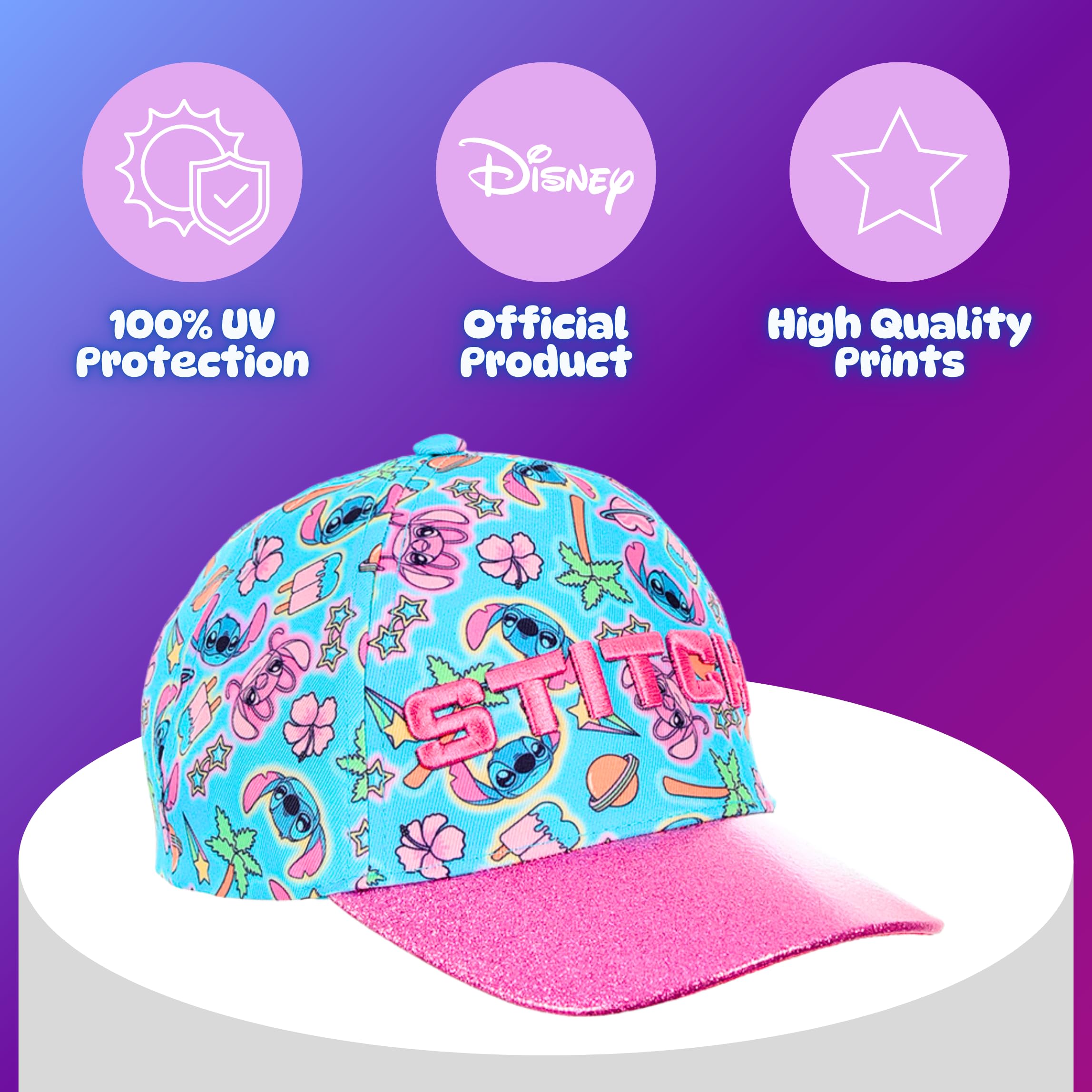 Disney Stitch Gorra de Béisbol Purpurina 3D Tropical para Niñas