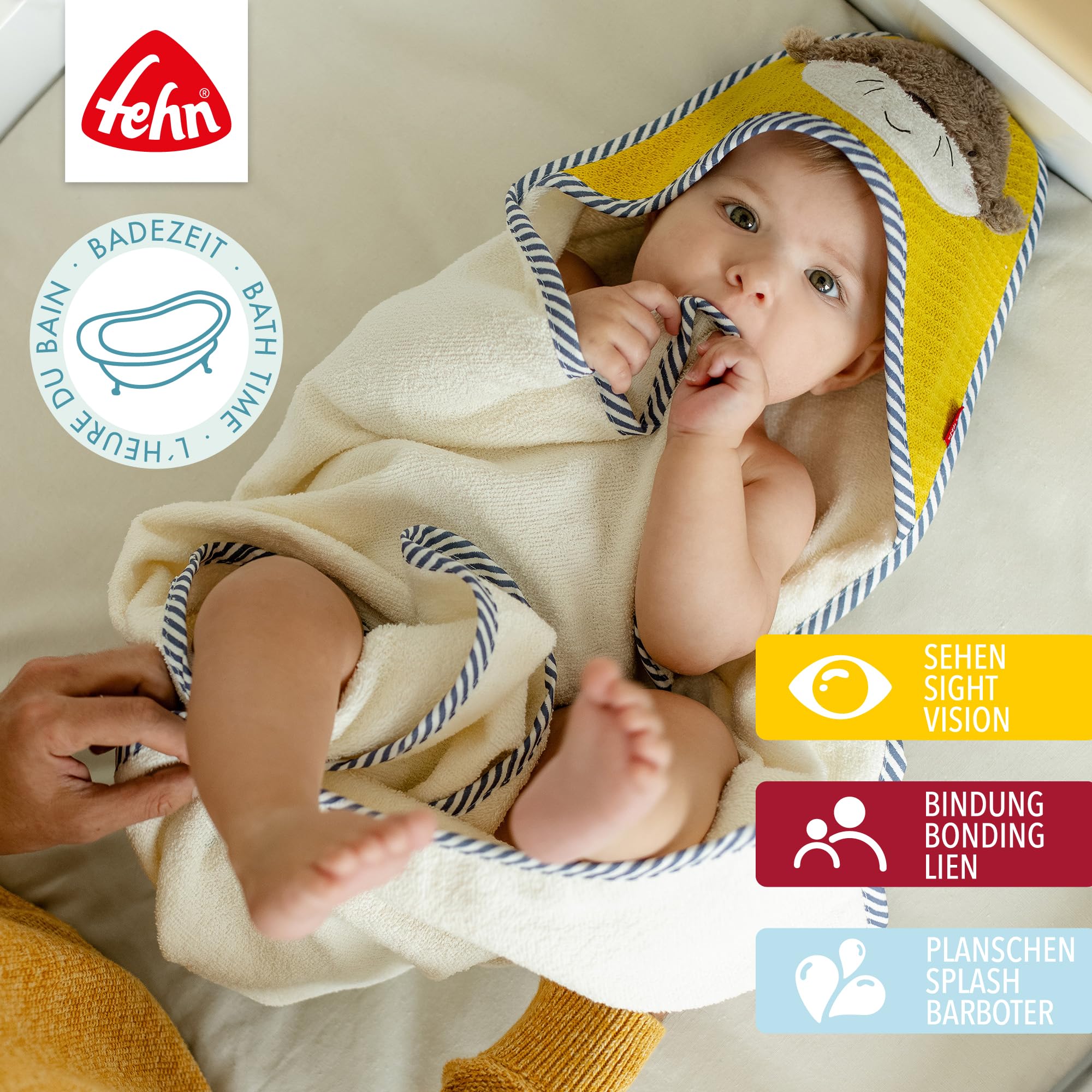 Fehn Serviette de Bain Loutre - Serviette de Bain Enfant Poncho en éponge - Serviette de Bain avec Capuche pour bébés et Jeunes Enfants à partir de 0+ Mois