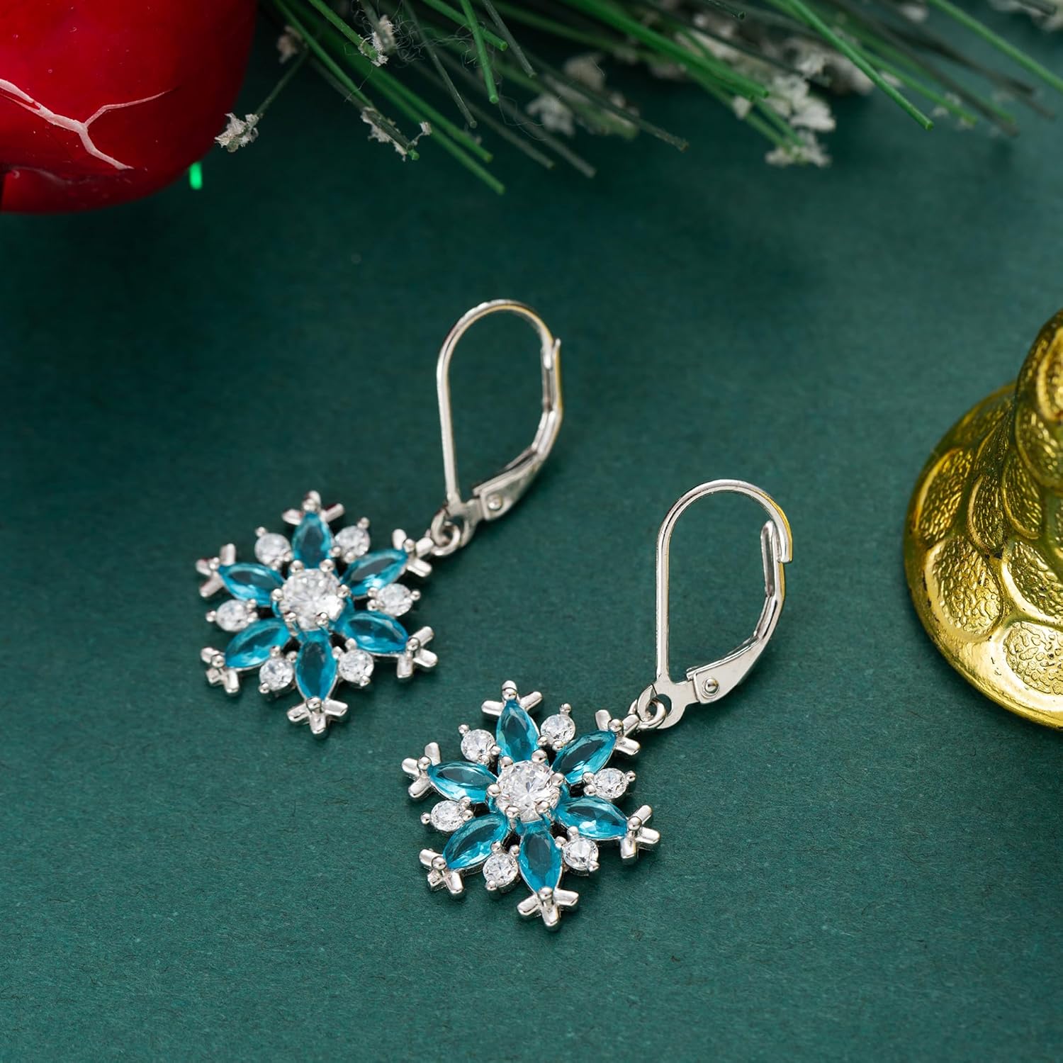 925 Sterling Silver Snowflake Earrings for Women Dangle Earrings Cubic Zirconia Winter Frozen Flower Drop & Dangle Earrings Jewelry Holiday Christmas Leverback Snowflake Earrings - Image 4