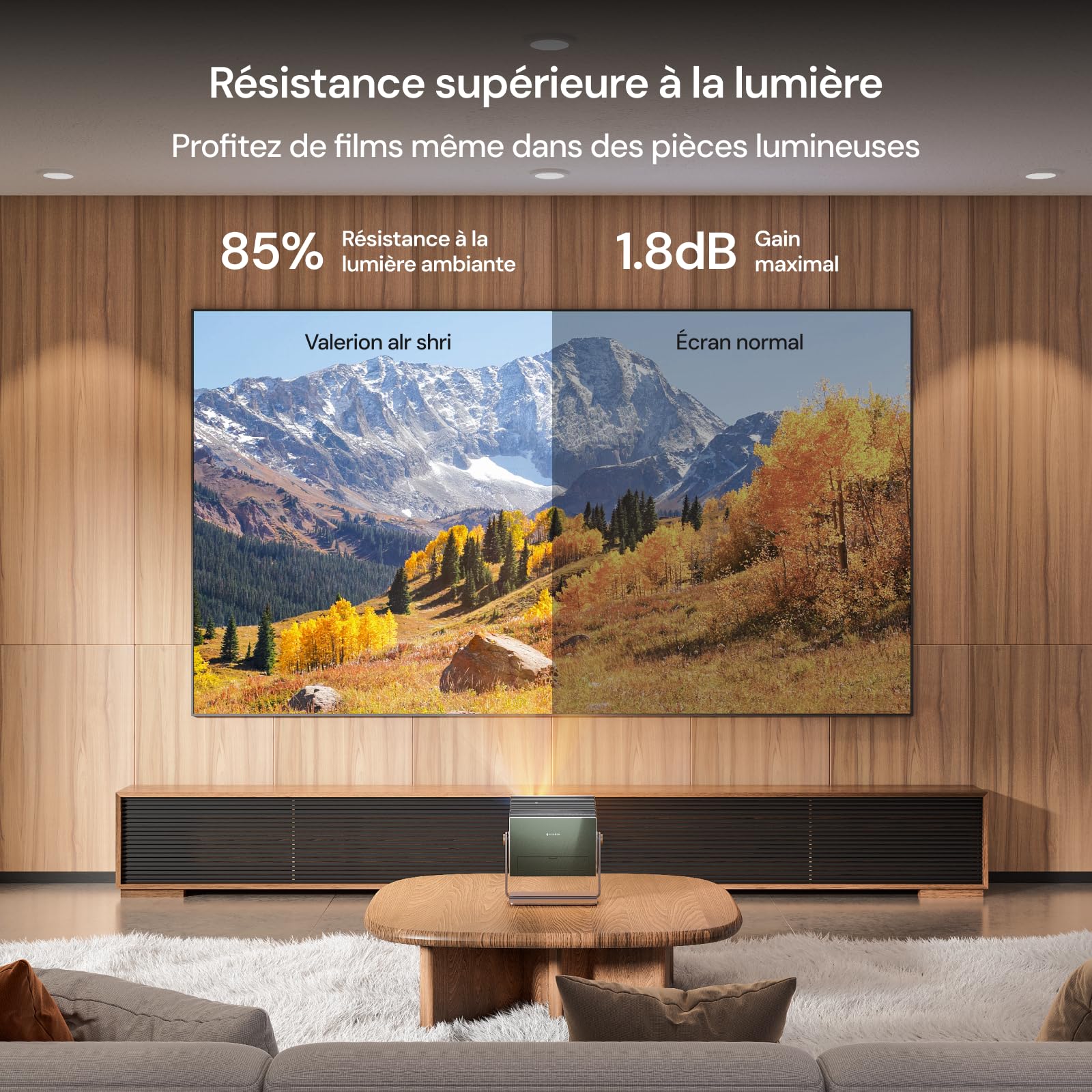 Écran Fresnel de 100 Pouces rejetant la lumière ambiante, Gain de 1,8 DB, résistance à la lumière ambiante de 85%, Conception de Type de-Speckle, Cadre Fixe 16:9 pour projecteur à Longue portée