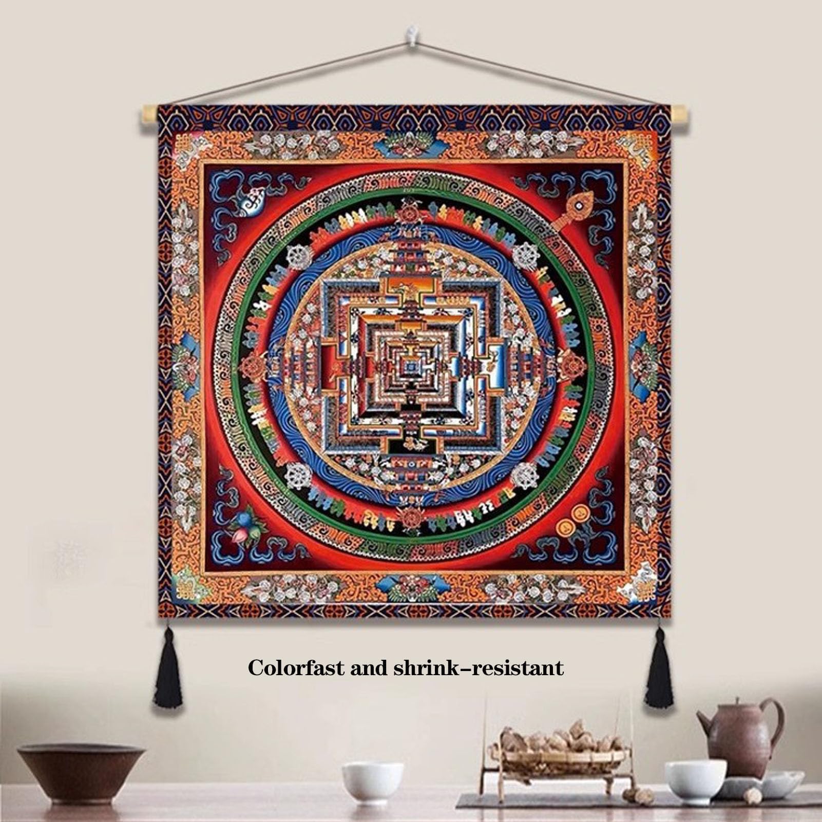 Tapiz Tibetano Nepales-Tejido Grueso Algodón-Lino Mandala,Decoración de Altar Budista Opaco para Entrada Sala Dormitorio,Lavable,M,120 * 120cm
