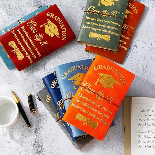 Miniatura 7 de Teling Paquete de 10 diarios de graduación de cuero para la clase de 2024, multicolor, felicitaciones, regalos de graduación para graduados de la