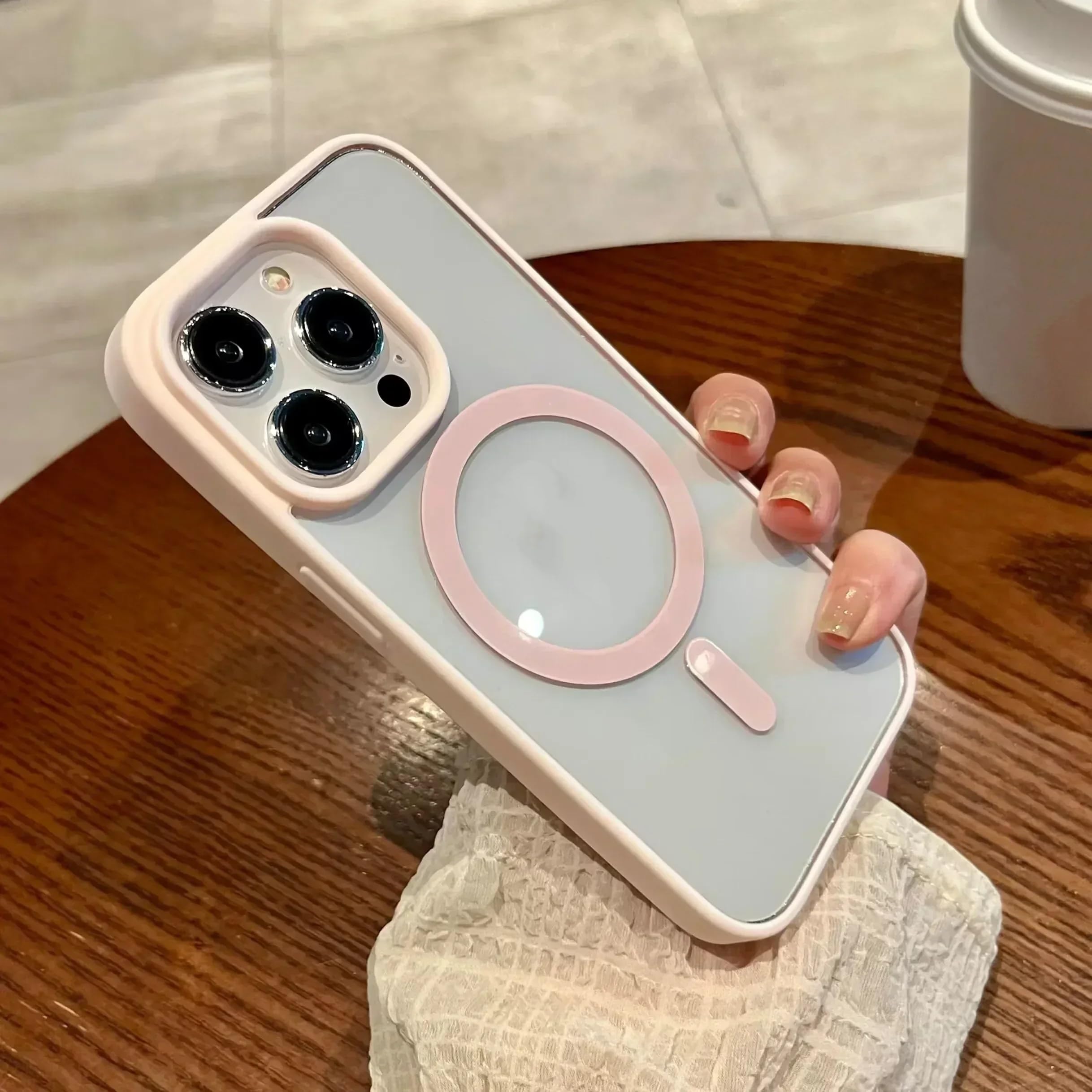 Étui magnétique transparent pour iPhone 14 Pro Max rose coque rigide - 7