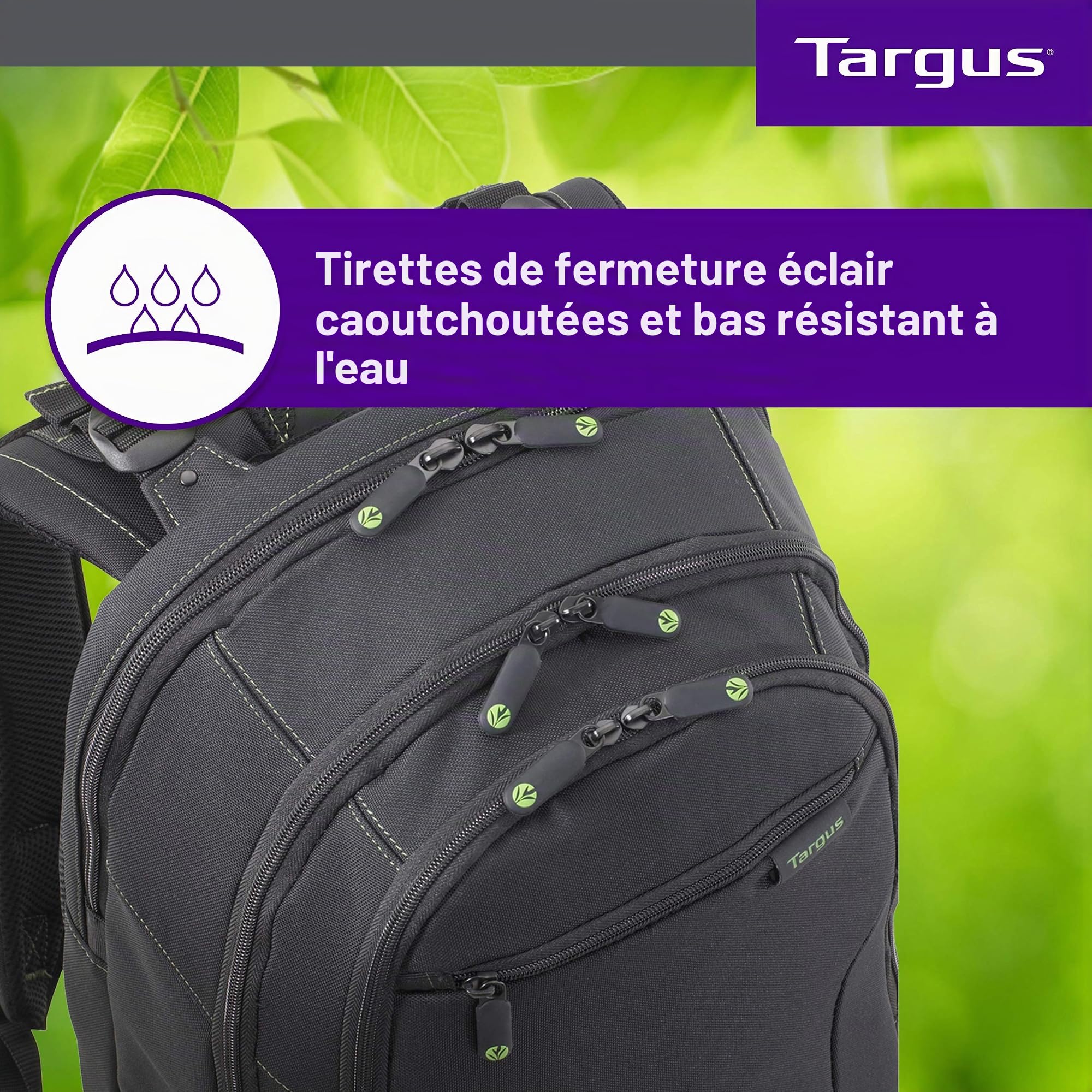 Targus EcoSpruce Sac à Dos Ordinateur 27 L, Sac pour Ordinateur jusqu'à 15,6'', Sacoche Ordinateur fabriqué en Bouteilles en Plastique recyclées - Noir, TBB013EU