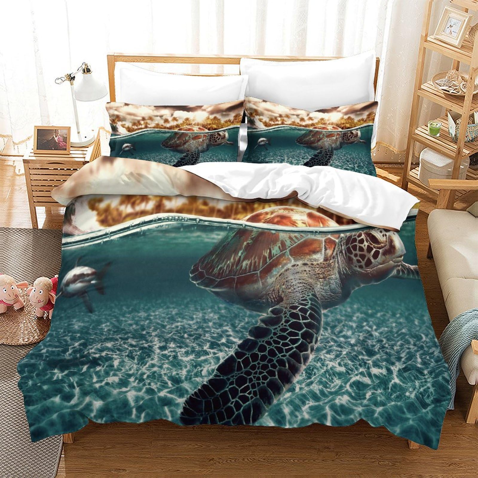 P1s9u7w5y Sea Turtle-1 Oceanic 3D Printed Sea Turtle Duvet Cover Set 3Pcs Microfiber Underwater Bedding Set Double（200X200cm）