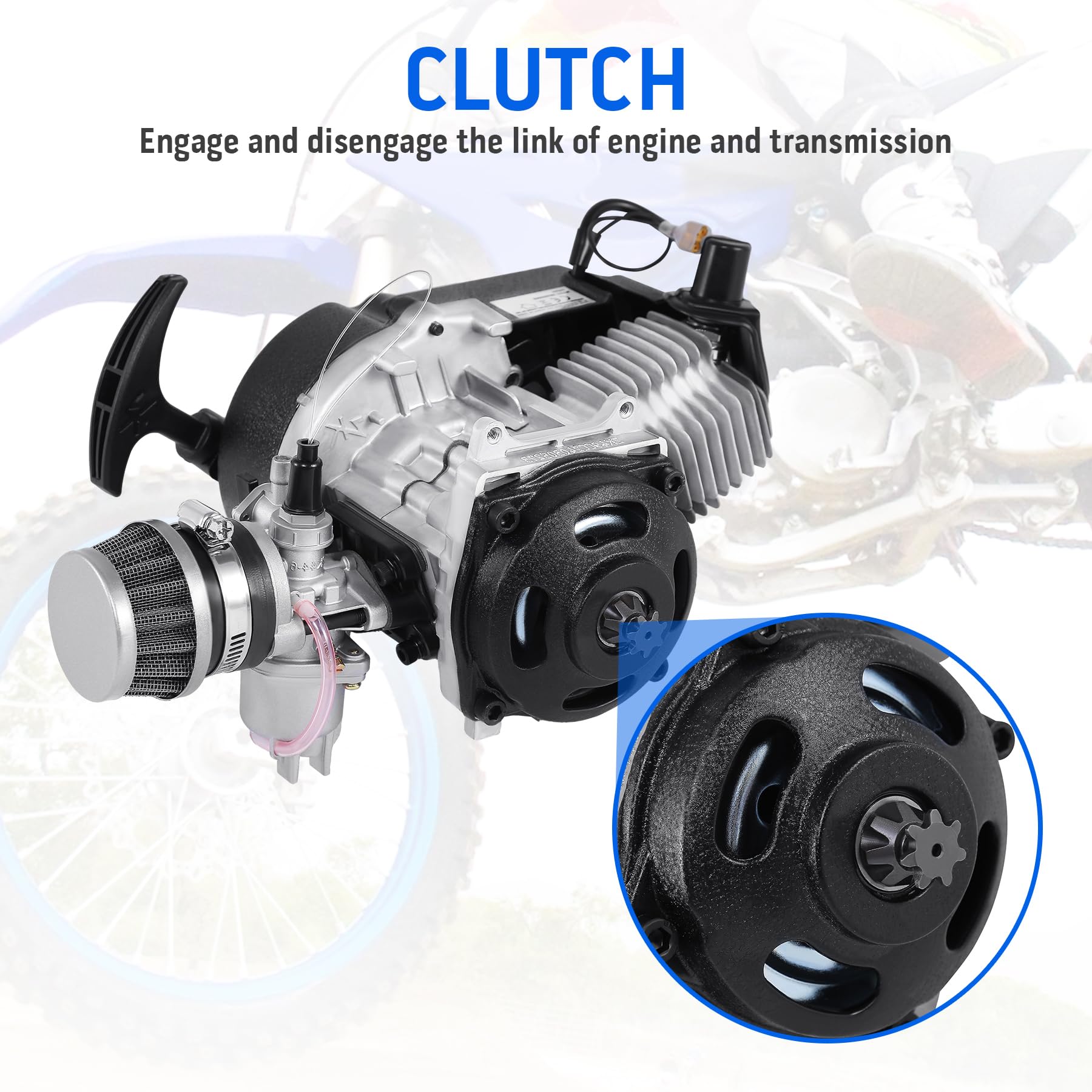 Samger 49CC 2 Stroke Mini Moto Engine Carb Pullstart Carb Carb Filtro aria Head Mini Motore per ATV Dirt Bike Quad Pocket Bike