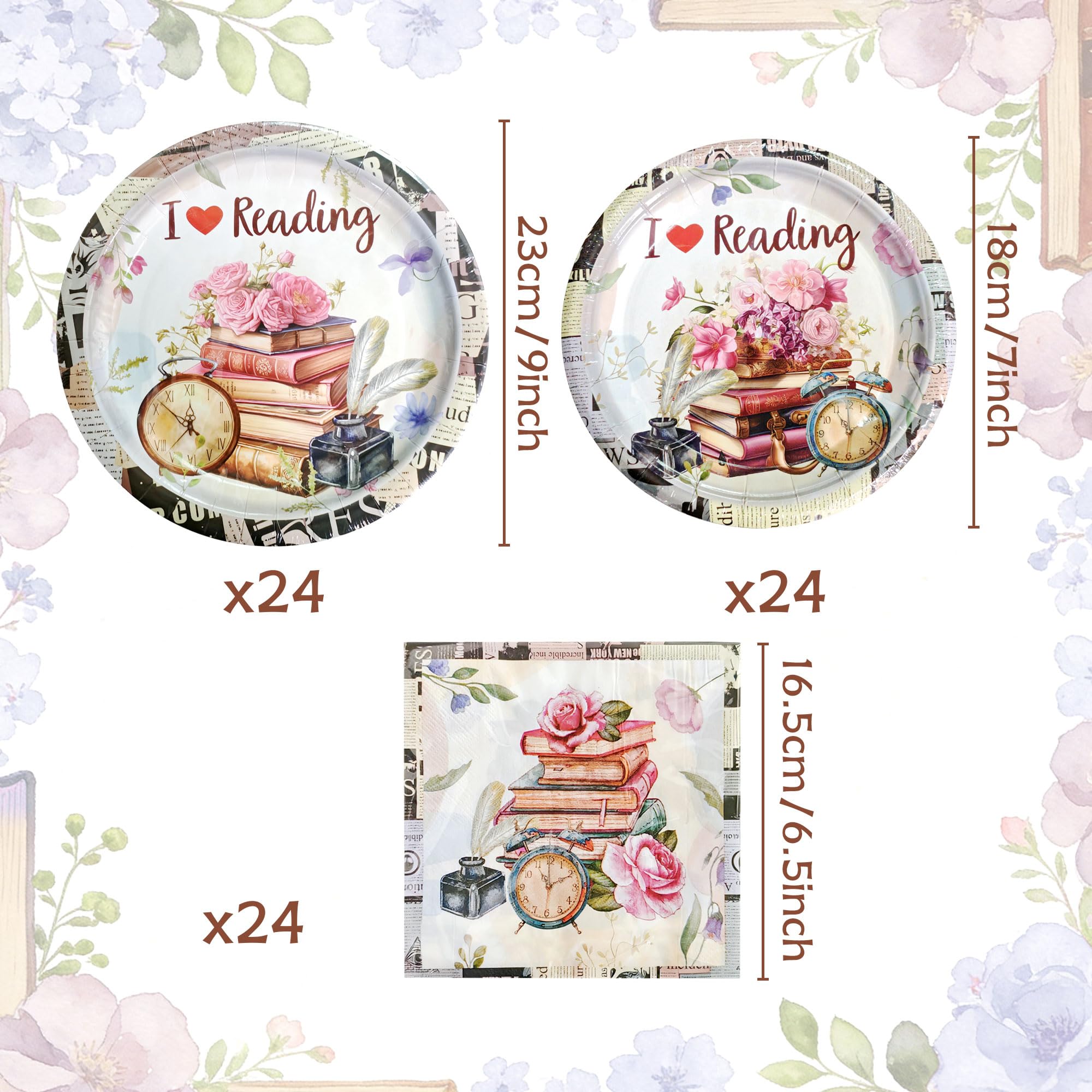 BACH AND BOUJEE 72PCS Book Story Party Supplies Book Club Plates Napkins Books Party Supplies Decorations for Books Lover Fans for 24 Guest - Image 2