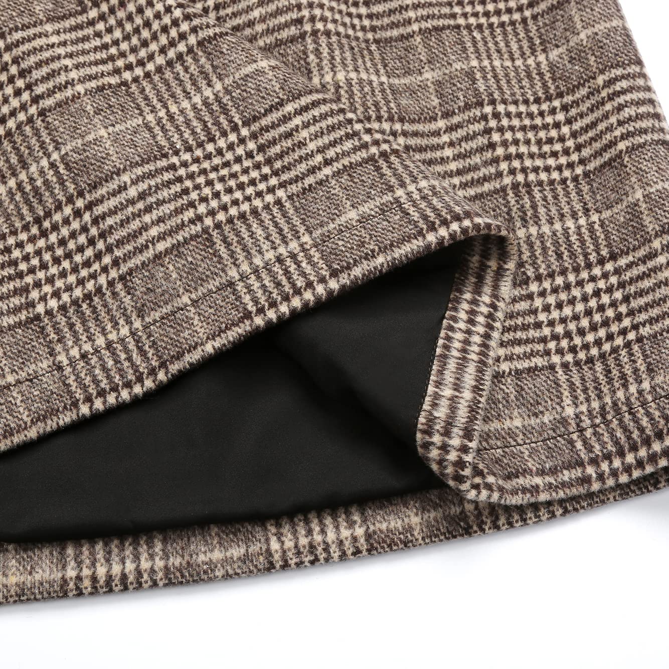 Kinghua Womens Wool Plaid Mini Skirt Fall Winter High Waisted Bodycon Pencil Skirt