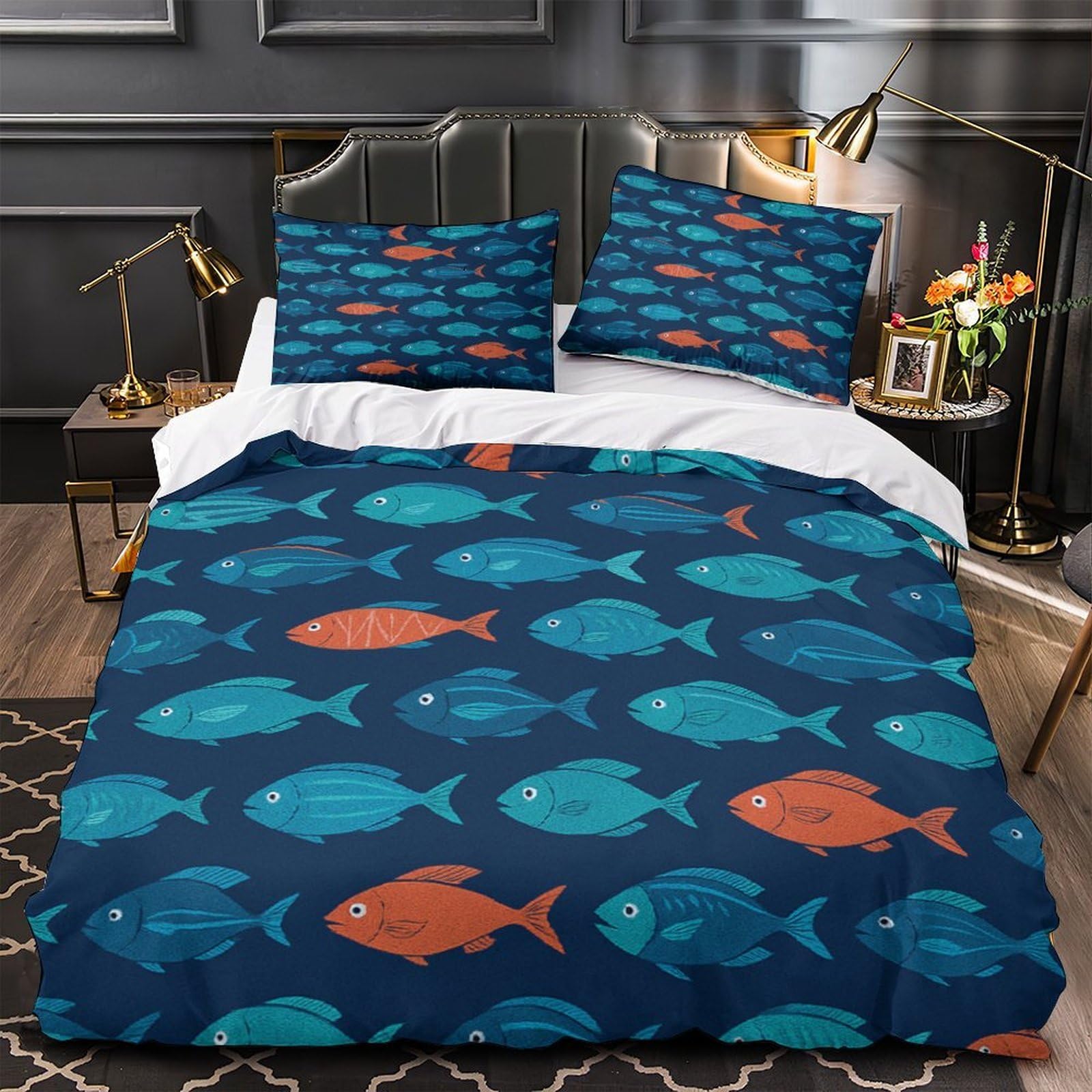 Parure de lit poisson marine 140x200 microfibre pour enfant