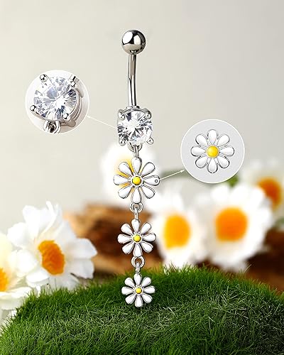 Miniatura 4 de Melighting Piercing de ombligo de acero inoxidable 316L con flor de 0.49 oz, joyería para piercing de ombligo para mujer, piercing para el ombligo,