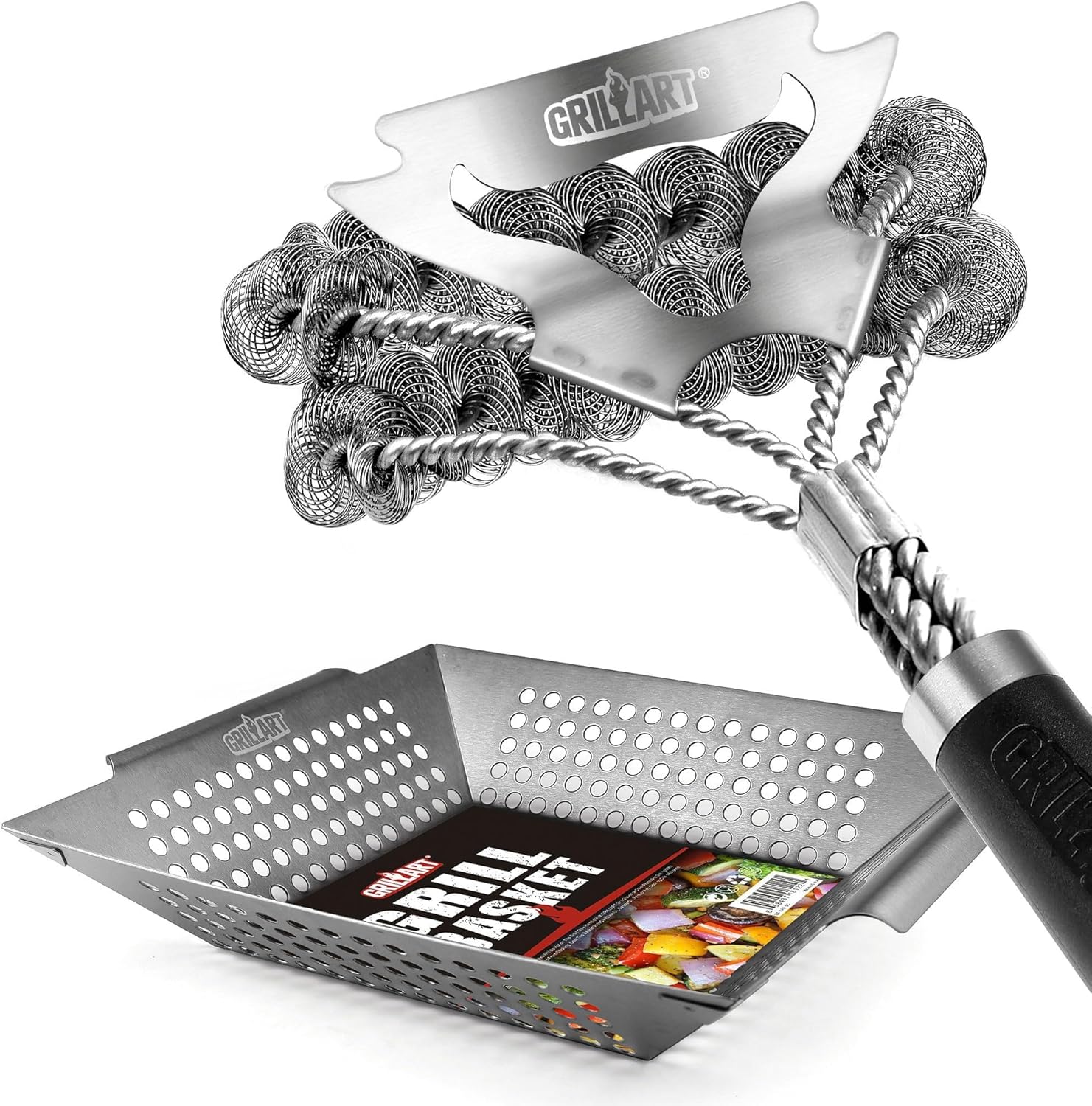 GRILLART Grill Brush Bristle Free Bundle with Grill Basket Heavy Duty