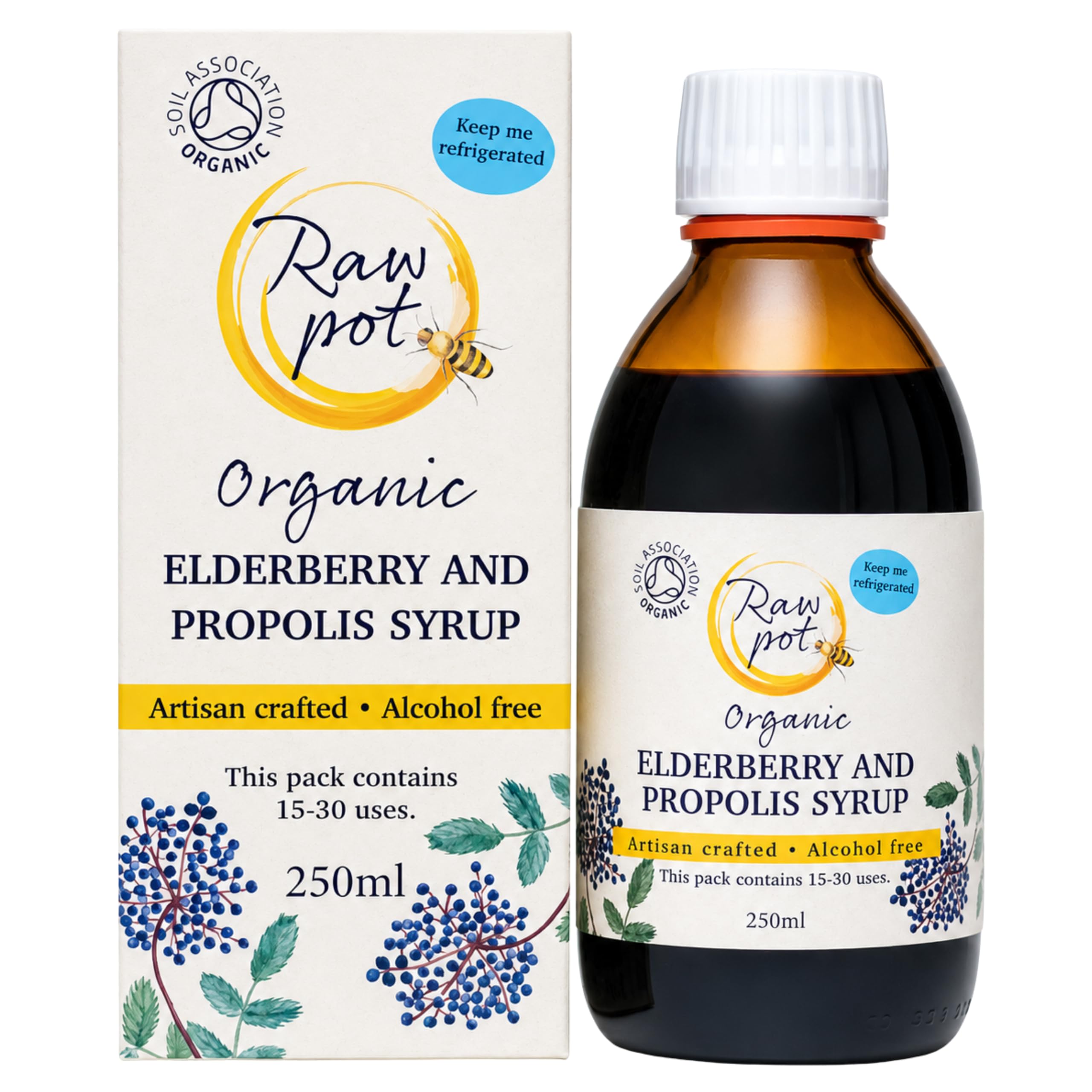 RAW POT Organic Elderberry & Propolis Syrup - Immune Support, 250ml