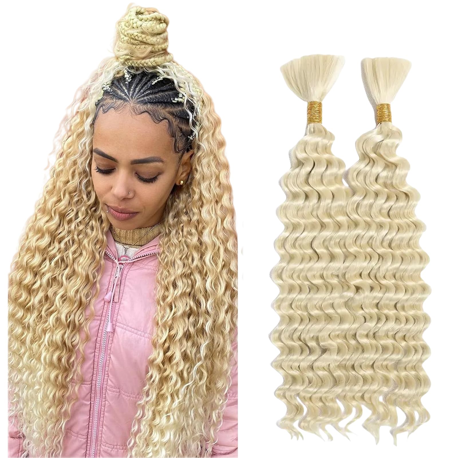 18inch Deep Wave Boho Braids Water Wave Bulk Braiding Hair Bundles For Bohemian Knotless Boho Braids Wet and Wave No Weft 180g (1 Pack-2 Bundles) Wavy Synthetic Hair Extensions (613#