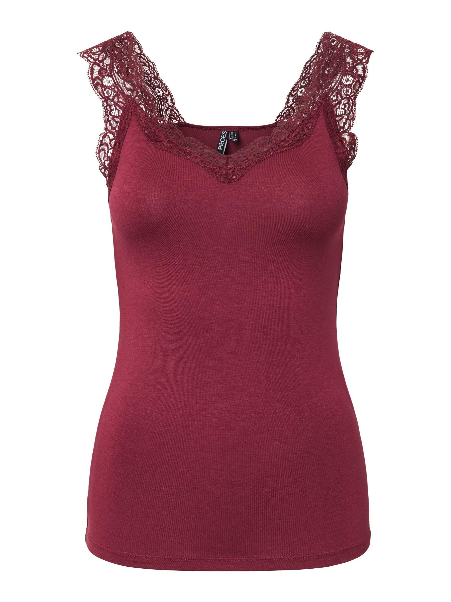 PIECES Womens Pcbarbera Lace Noos Bc Tank Top, Tawny Port, XL UK