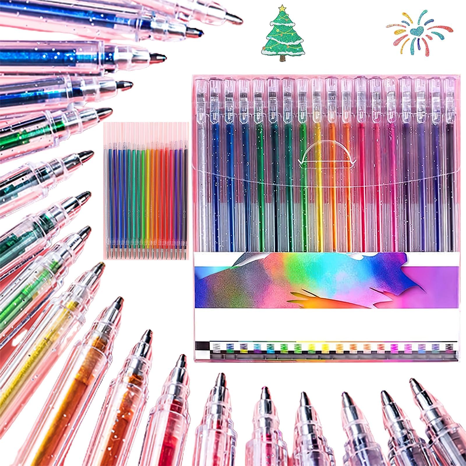 NALACAL Glitter Gel Pen Set, 18 Color New Glitter Gel Pens for Coloring Books, Artist Colored Gel Markers Colorful Pens Neon Gel Pens for Adult Coloring Books and Drawing (18 Pcs with 18Refill)