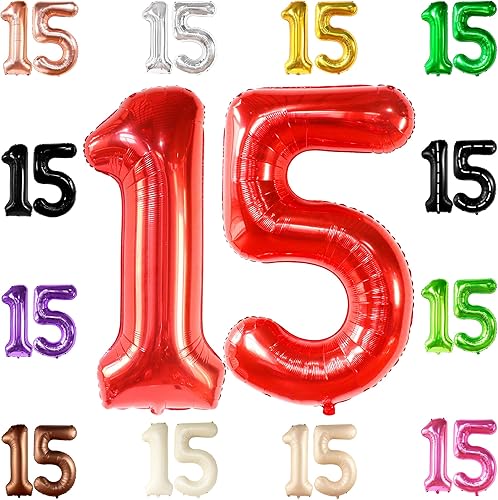 Katchon, Globos rojos enormes del número 15, 40 pulgadas, globos del número 15, decoraciones de feliz cumpleaños 15 para niñas, decoraciones de Katchon, Globos rojos enormes del número 15, 40 pulgadas, globos del número 15, decoraciones de feliz cumpleaños 15 para niñas, decoraciones de