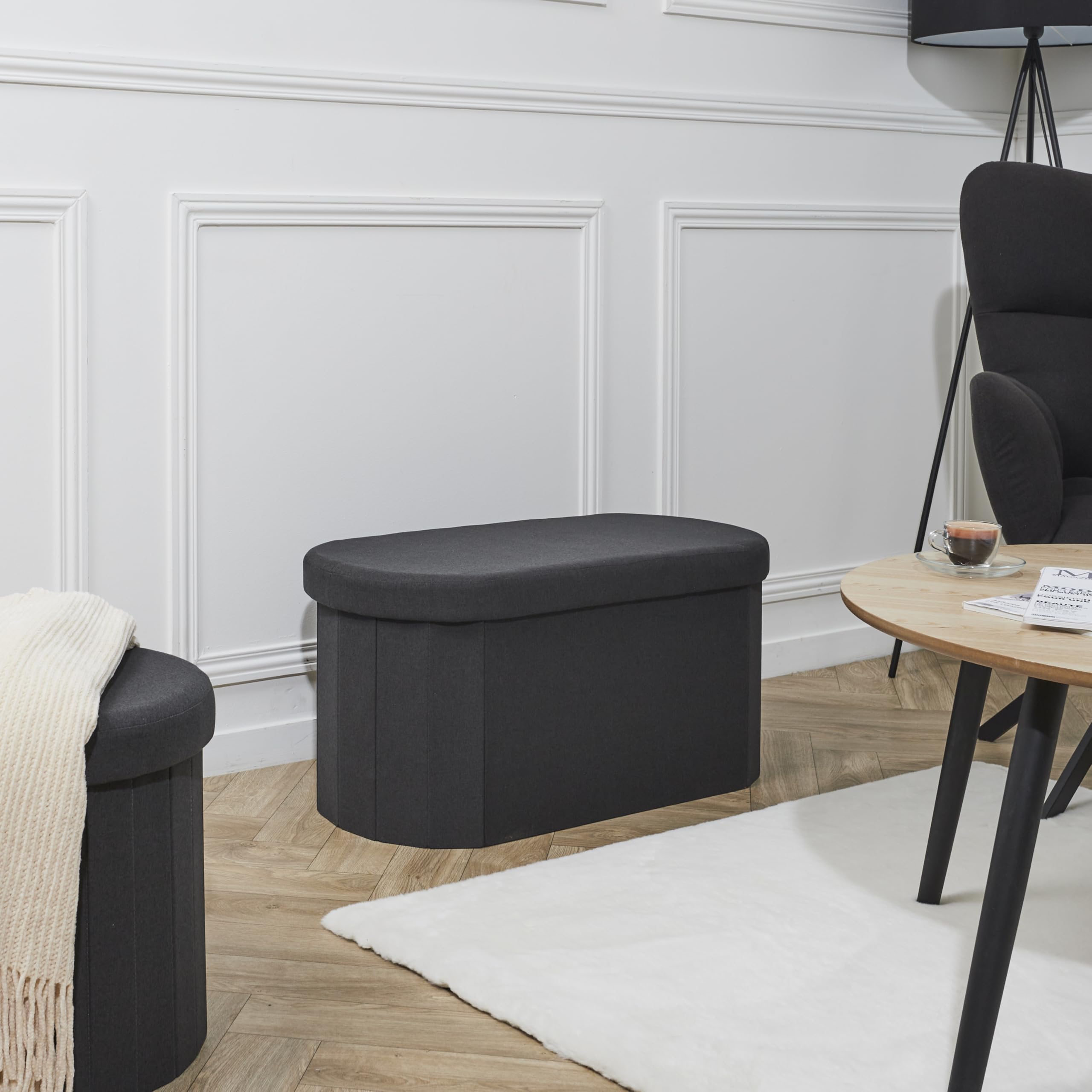 HOME DECO FACTORY - HD0194, Baúl Banco Plegable Negro, Modelo Pills M2, Mobiliario, Asiento, Baúl y Banco Plegable, 76x38x38 cm, Altura Asiento 38 cm, Negro