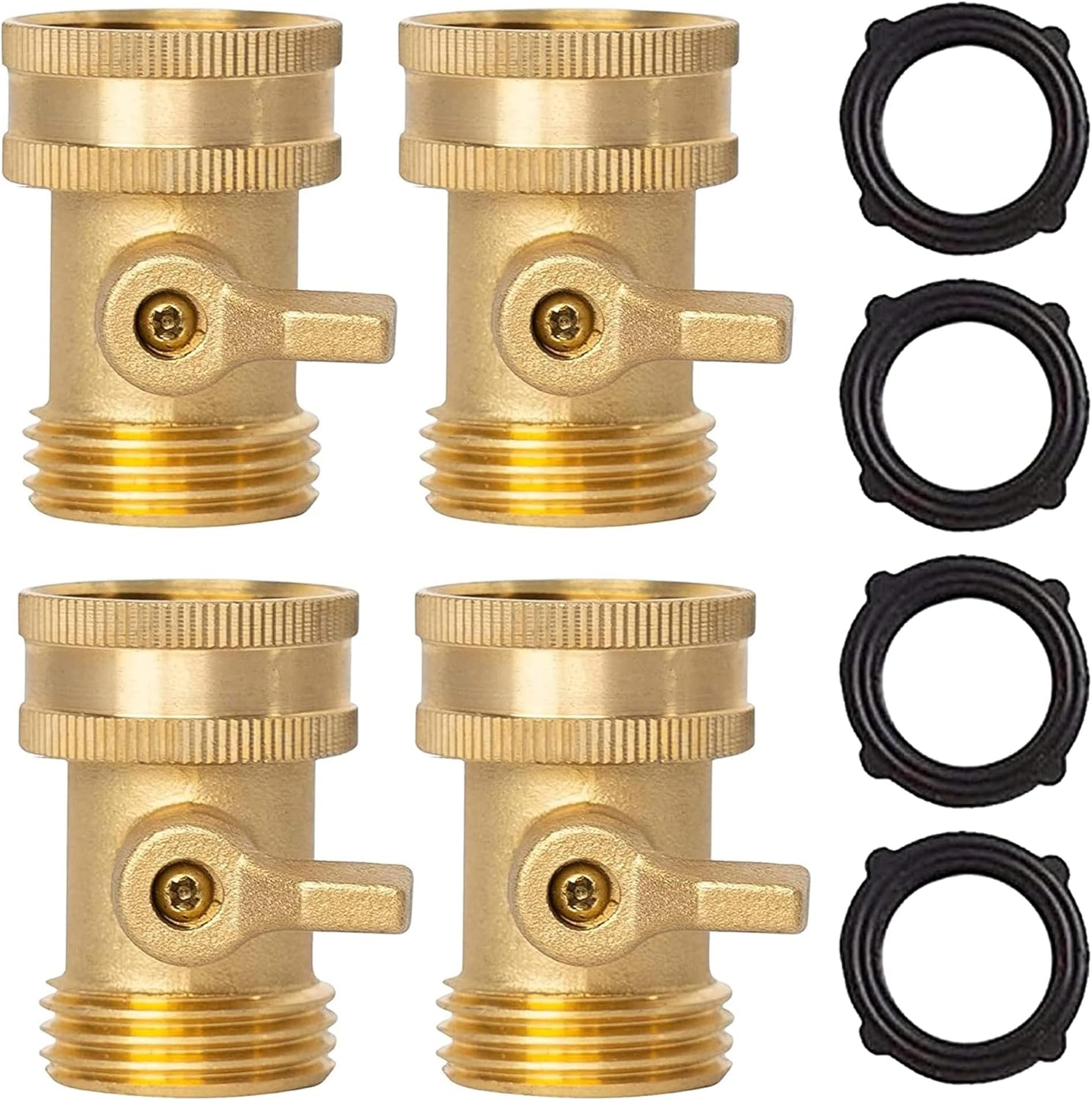 Xiny Tool Brass Garden Hose Shut Off Valve, 4 Pack Heavy Duty 3/4 Inch Solid Brass Garden Hose Shut Off Valve with 4 Extra Rubber Washers
