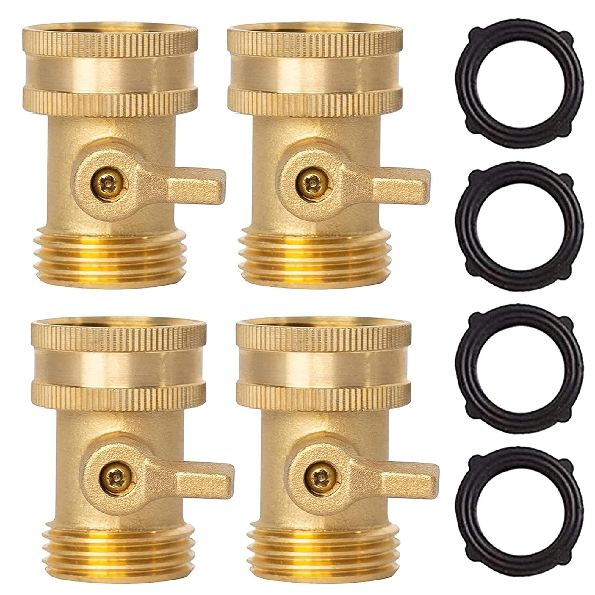 Xiny Tool Brass Garden Hose Shut Off Valve, 4 Pack Heavy Duty 3/4 Inch Solid Brass Garden Hose Shut Off Valve with 4 Extra Rubber Washers