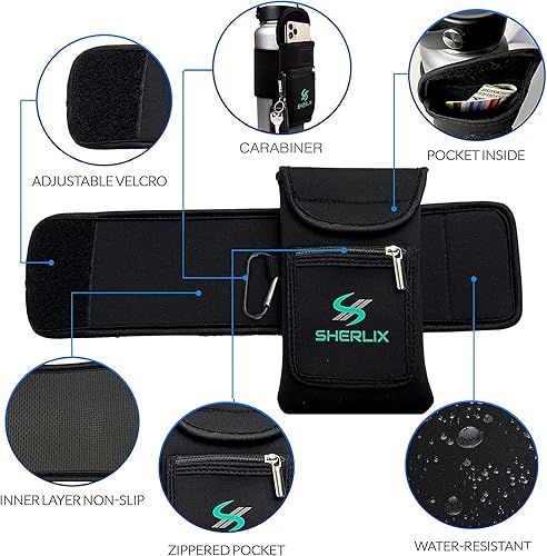 Miniatura 9 de Bolsa para botella de agua de gimnasio con bolsillo impermeable para accesorios para pantalla táctil para teléfono. Llavero mosquetón, bolsillo