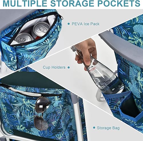 Miniatura 6 de S AFSTAR Juego de sillas de playa plegables, paquete de 2 sillas plegables y mesa pequeña de aluminio, sillas de camping ajustables de 5 posiciones