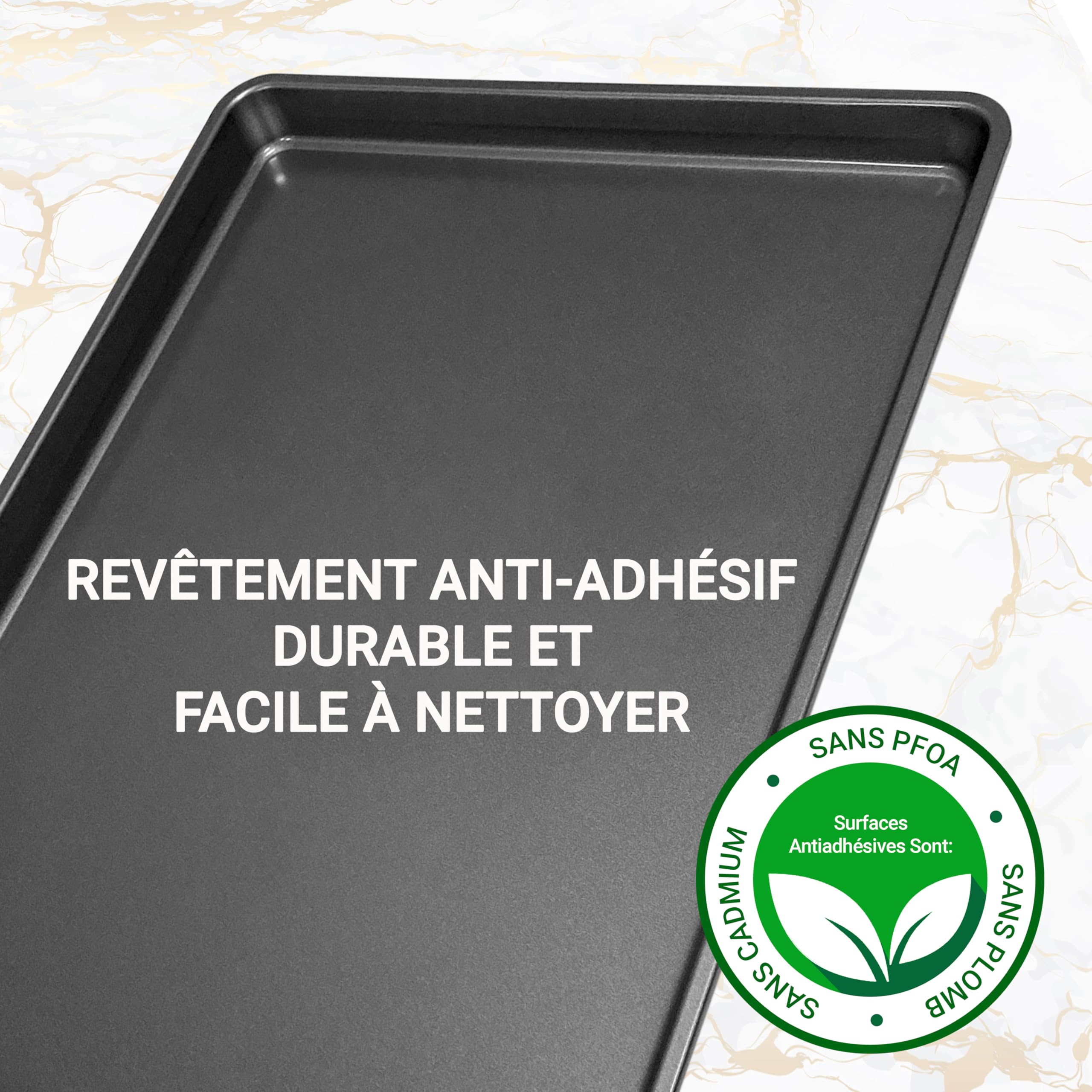 NutriChef Plaque à Biscuits Non-adhésive - Ensemble de 2 Grandes Plaques de Cuisson en Métal pour Four, Plaques de Cuisson Non-adhésive de Haute Qualité, Revêtement Métallique Noir, Sans PFOA, PFOS