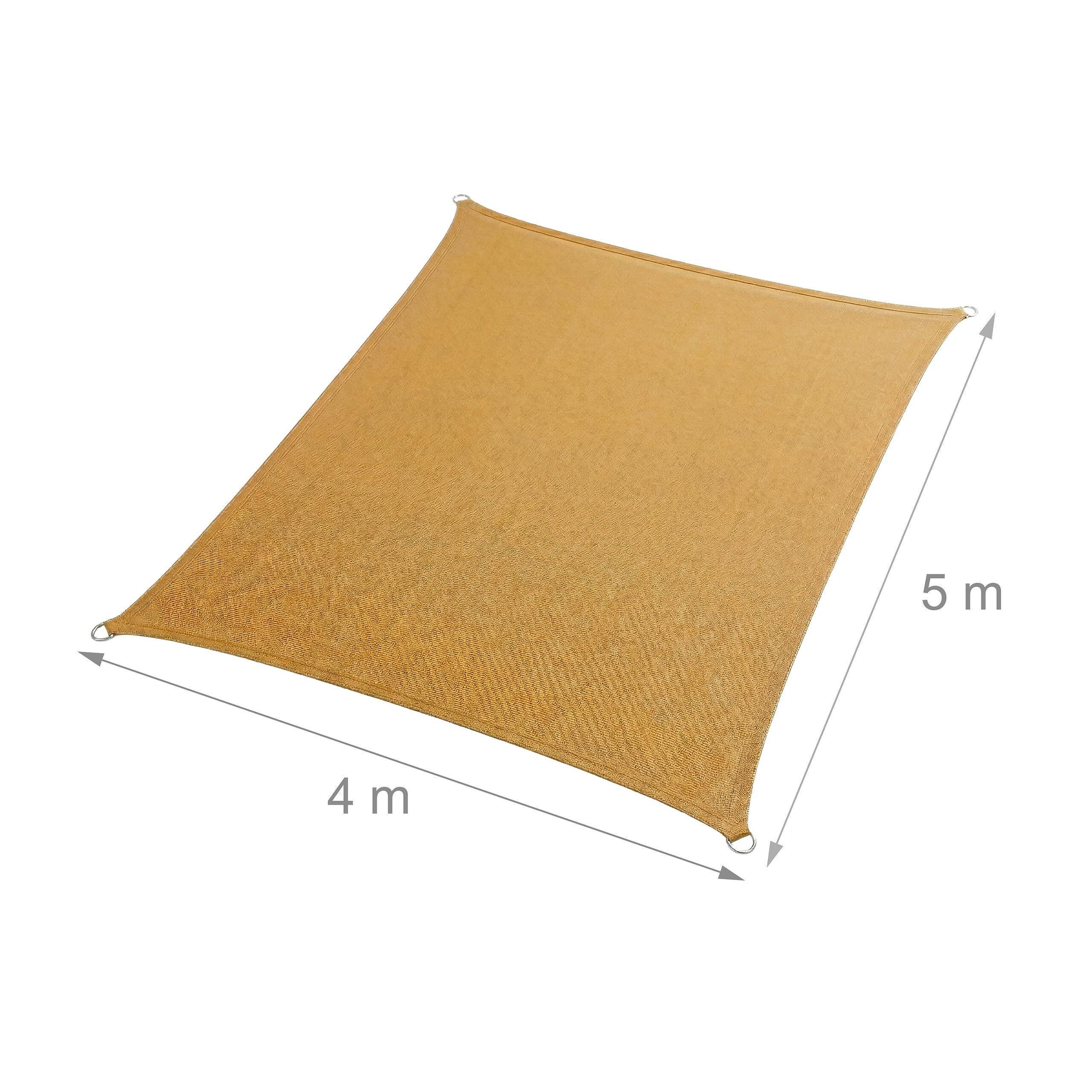 Relaxdays Vela Parasole, 4x5 m, HDPE, Traspirante, Giardino e Balcone, con Occhielli e Cavi, Rettangolare, Sabbia