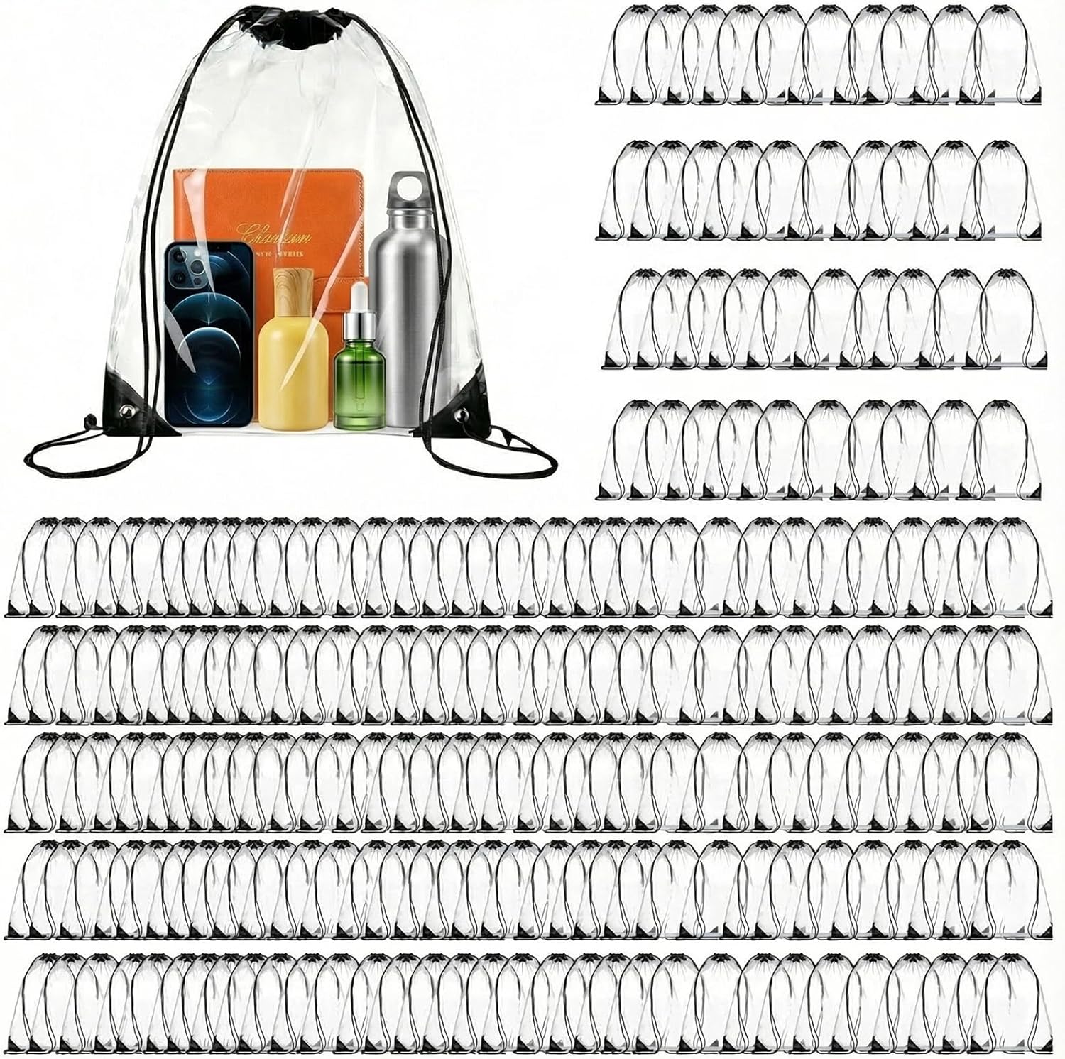 200 Pack Clear Drawstring Bags Bulk-Stadium Approved Clear Backpack for Men Women Gym Sport Event Gifts(200)