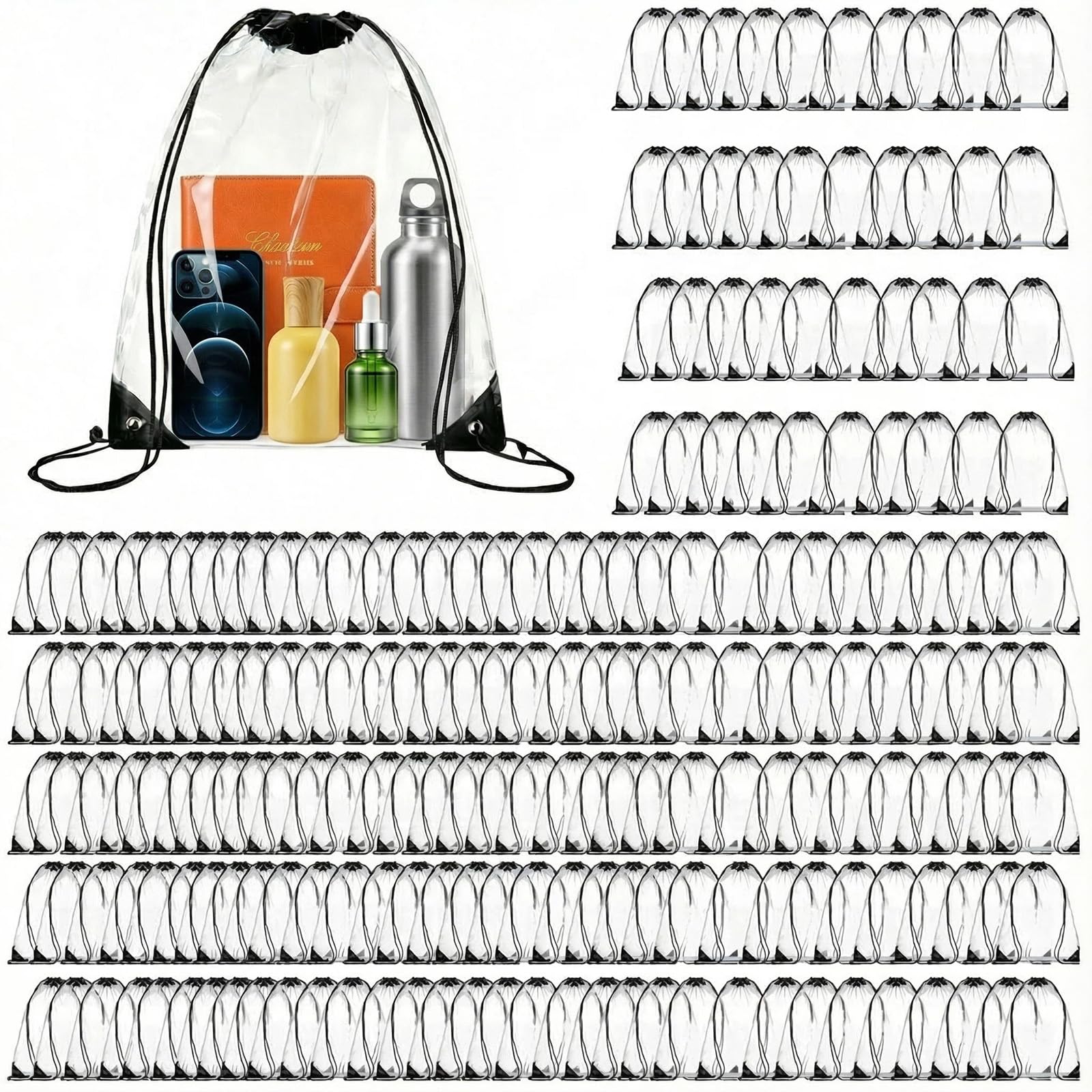 200 Pack Clear Drawstring Bags Bulk-Stadium Approved Clear Backpack for Men Women Gym Sport Event Gifts(200)